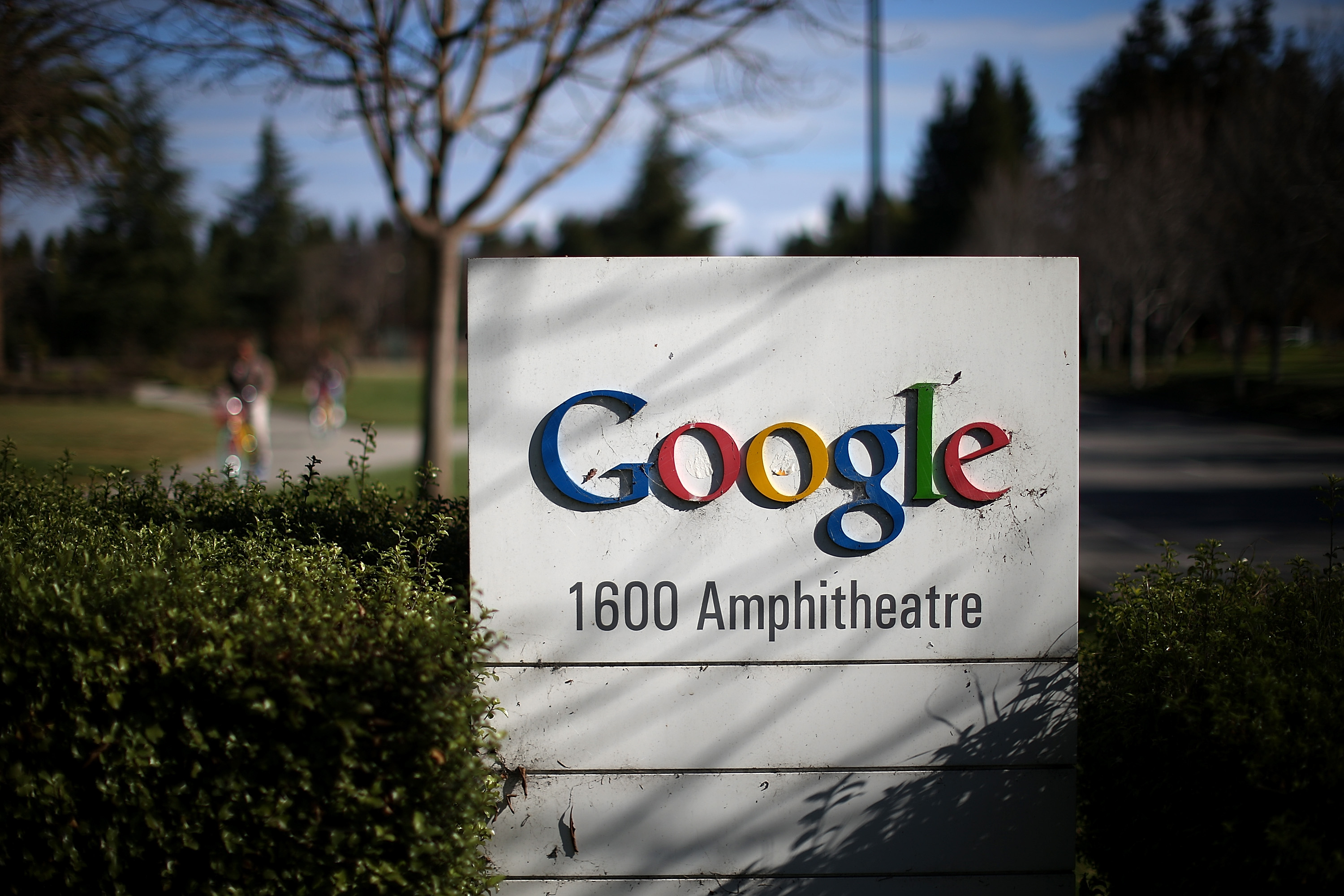 A sign is posted outside of Google headquarters on Jan. 30, 2014, in Mountain View, Calif. (Justin Sullivan—Getty Images)