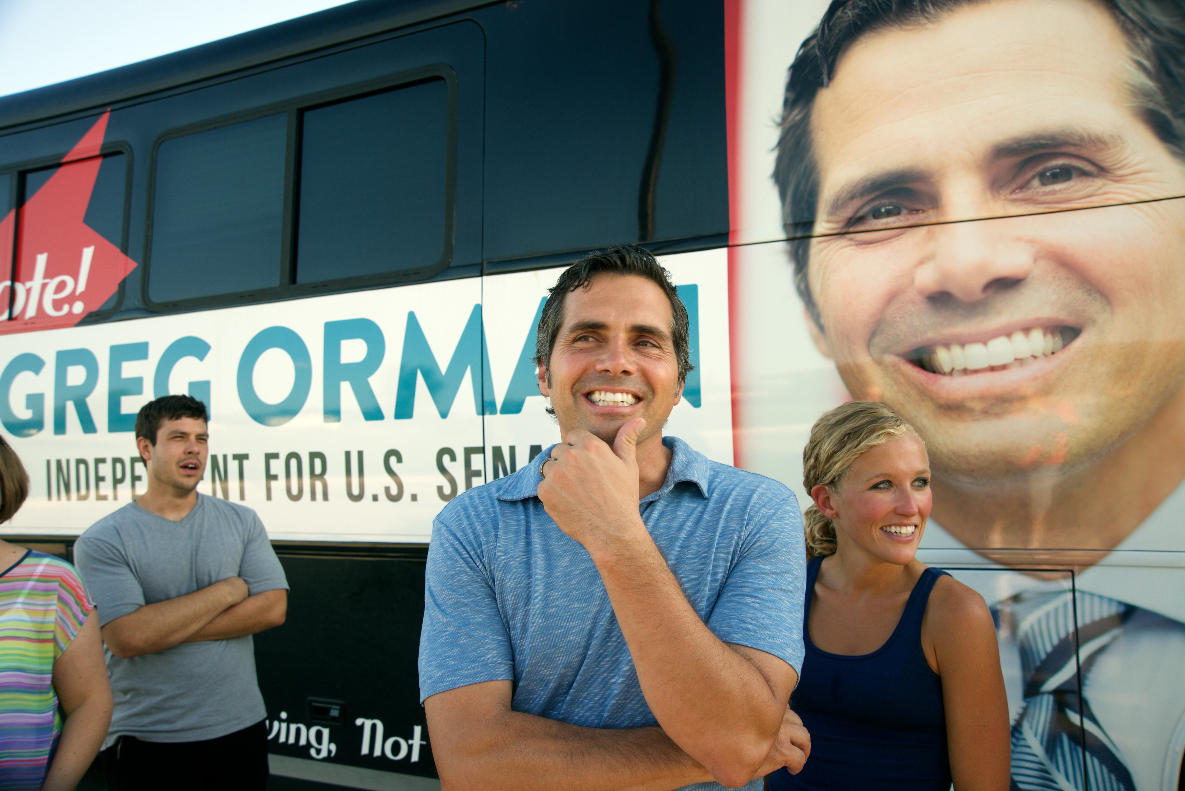 Independent U.S. Senate candidate Greg Orman poses with his wife Sybil at the Clint Bowyers Community Center in the west end of Emporia, Kans., (Mark Reinstein—Corbis)