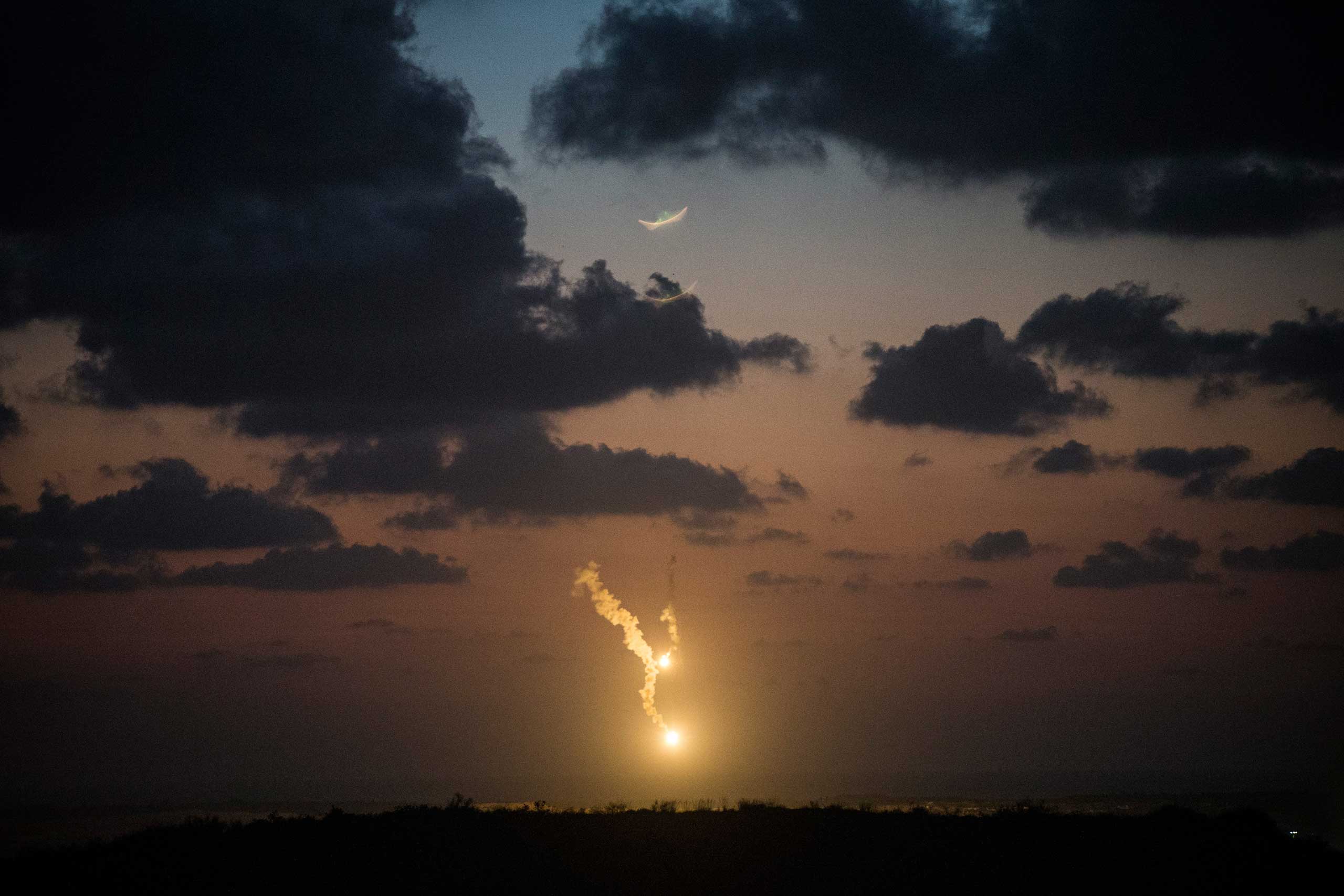 Israeli flares float down over Gaza in Sderot, Israel, July 14, 2014.