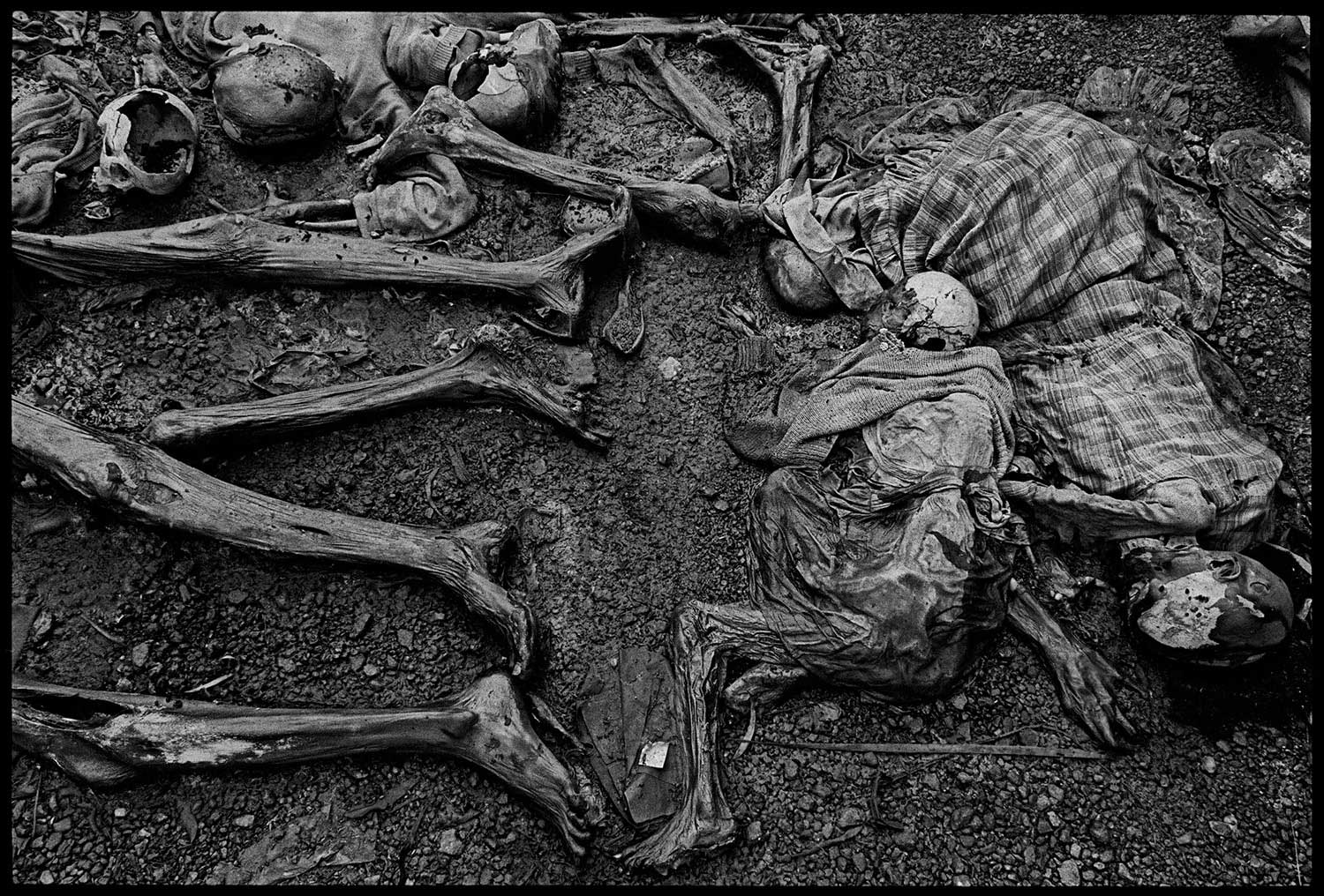 The massacre at Nyarabuye took place in the grounds of a Catholic Church and school. Hundreds of Tutsis, including many children, were slaughtered at close range, Rwanda, 1994.