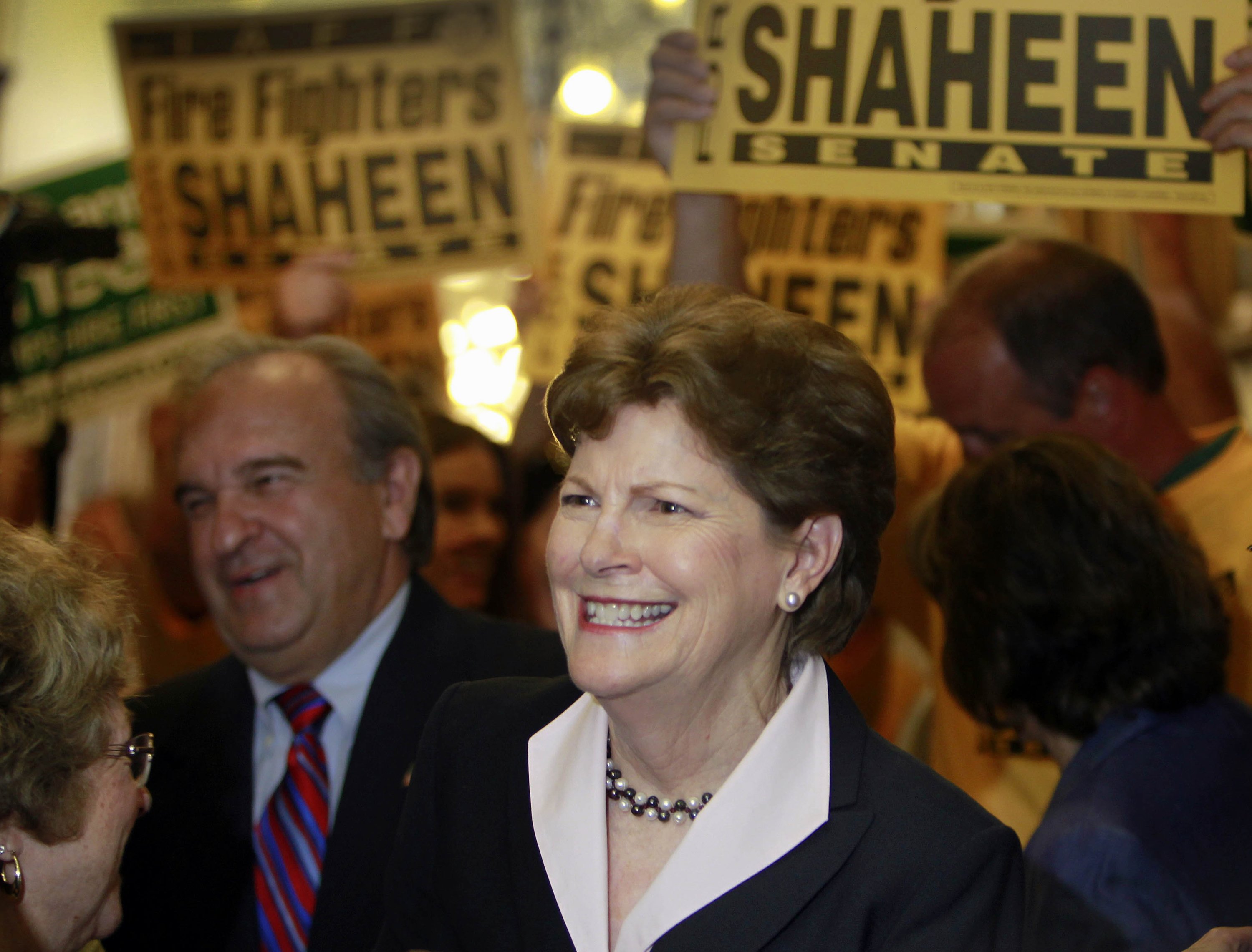 Sen. Jeanne Shaheen D-N.H. is surrounded by supporters  to file her campaign paperwork to seek re-election on June 9, 2014 in Concord, N.H. (Jim Cole—AP)