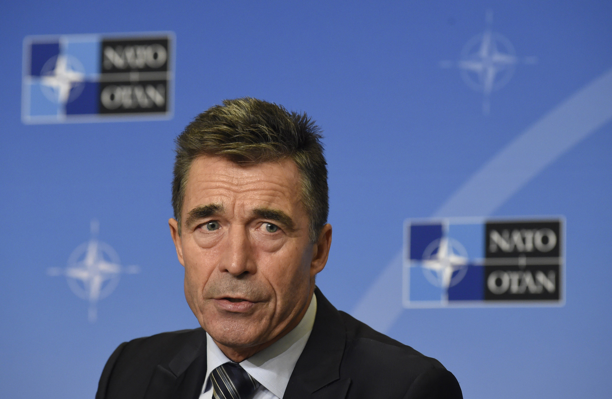 Secretary-General of NATO, Anders Fogh Rasmussen gives a press on Sept. 1, 2014 in Brussels.