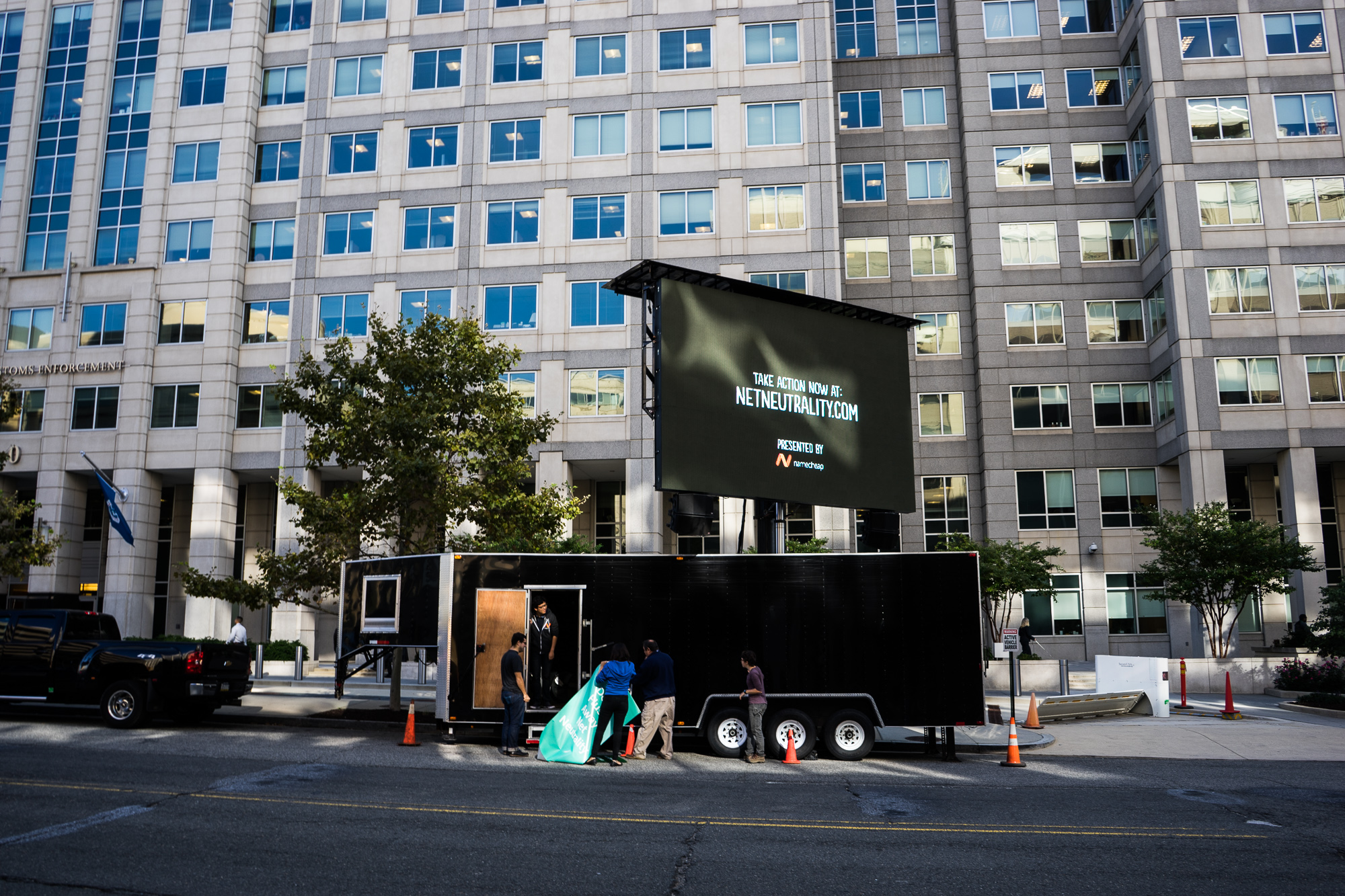 Net Neutrality Video Billboard Outside FCC