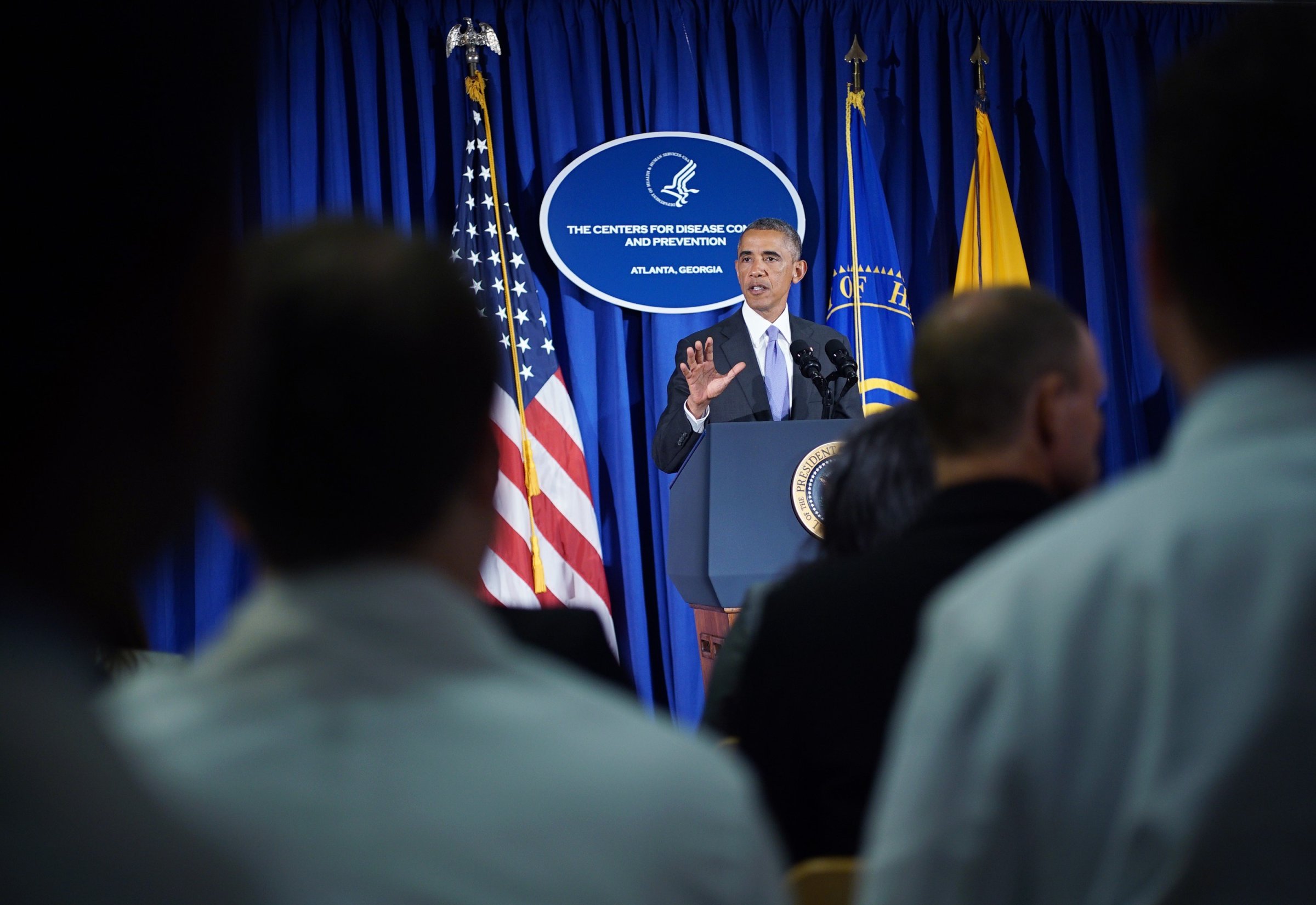 US President Barack Obama makes a statement following meetings at the Centers for Disease Control and Prevention on Sept.16, 2014 in Atlanta.
