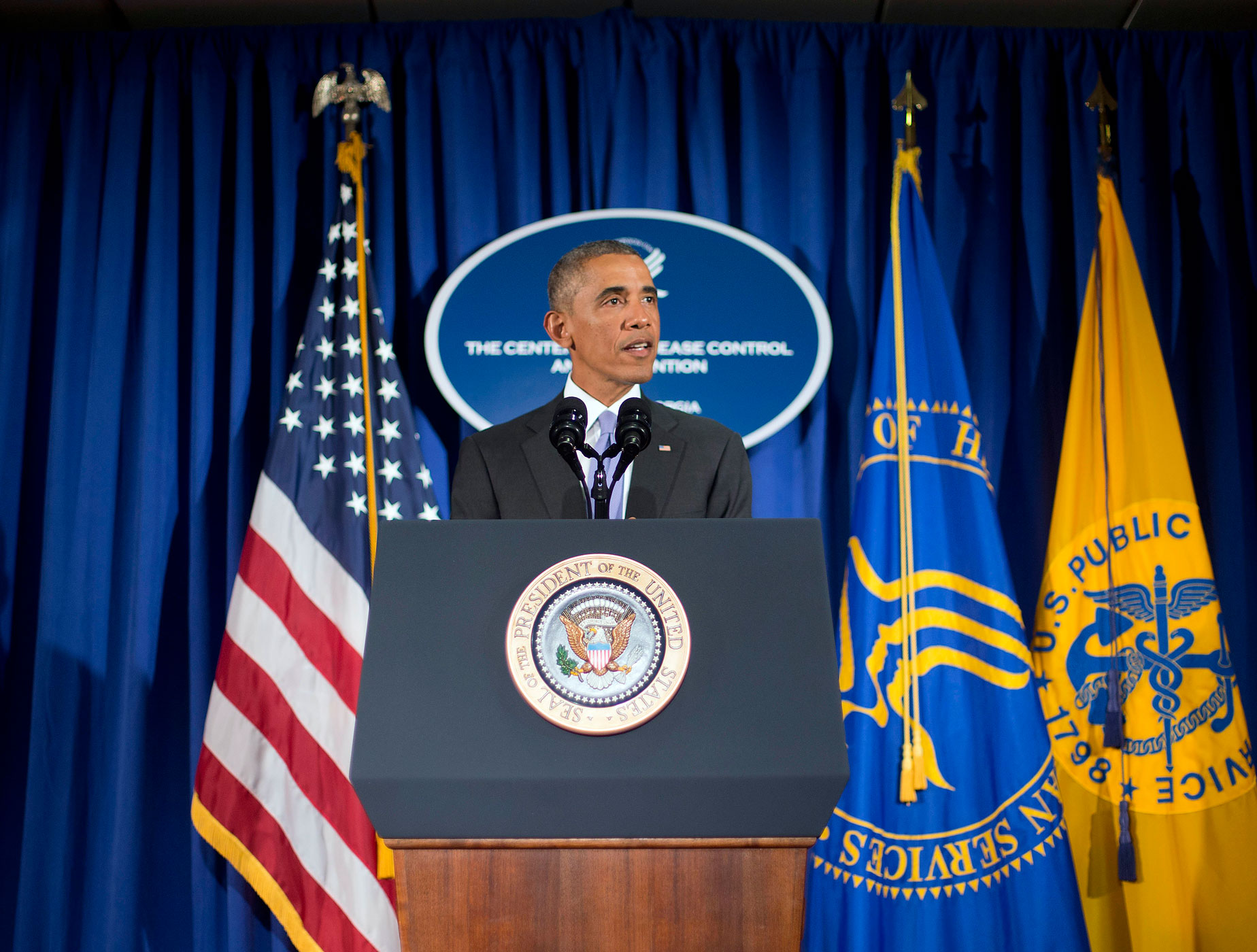 President Barack Obama speaks at the Centers for Disease Control and Prevention (CDC) in Atlanta, Tuesday, Sept. 16, 2014. (Pablo Martinez Monsivais—AP)