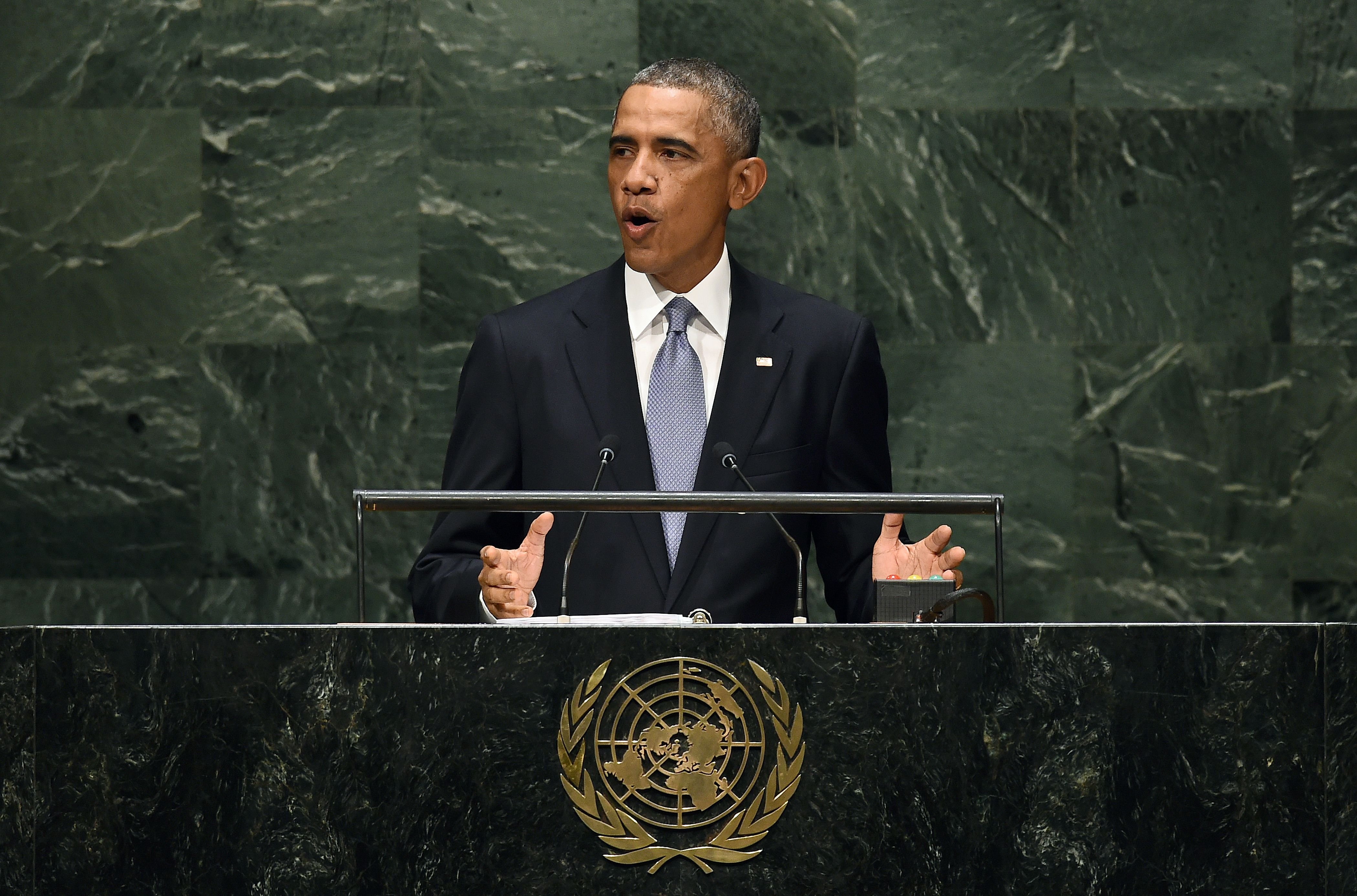President Barack Obama speaks during the 69th Session of the UN General Assembly at the United Nations in New York on Sept. 24, 2014. (Jewel Samad—AFP/Getty Images)