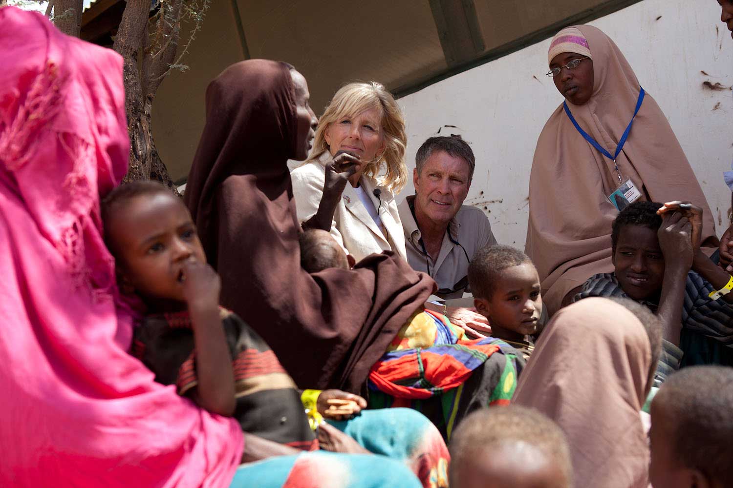 Dr. Jill Biden and Senator Bill Frist tour the Dagahaley refugee camp in Dadaab, Kenya, Aug. 8, 2011.