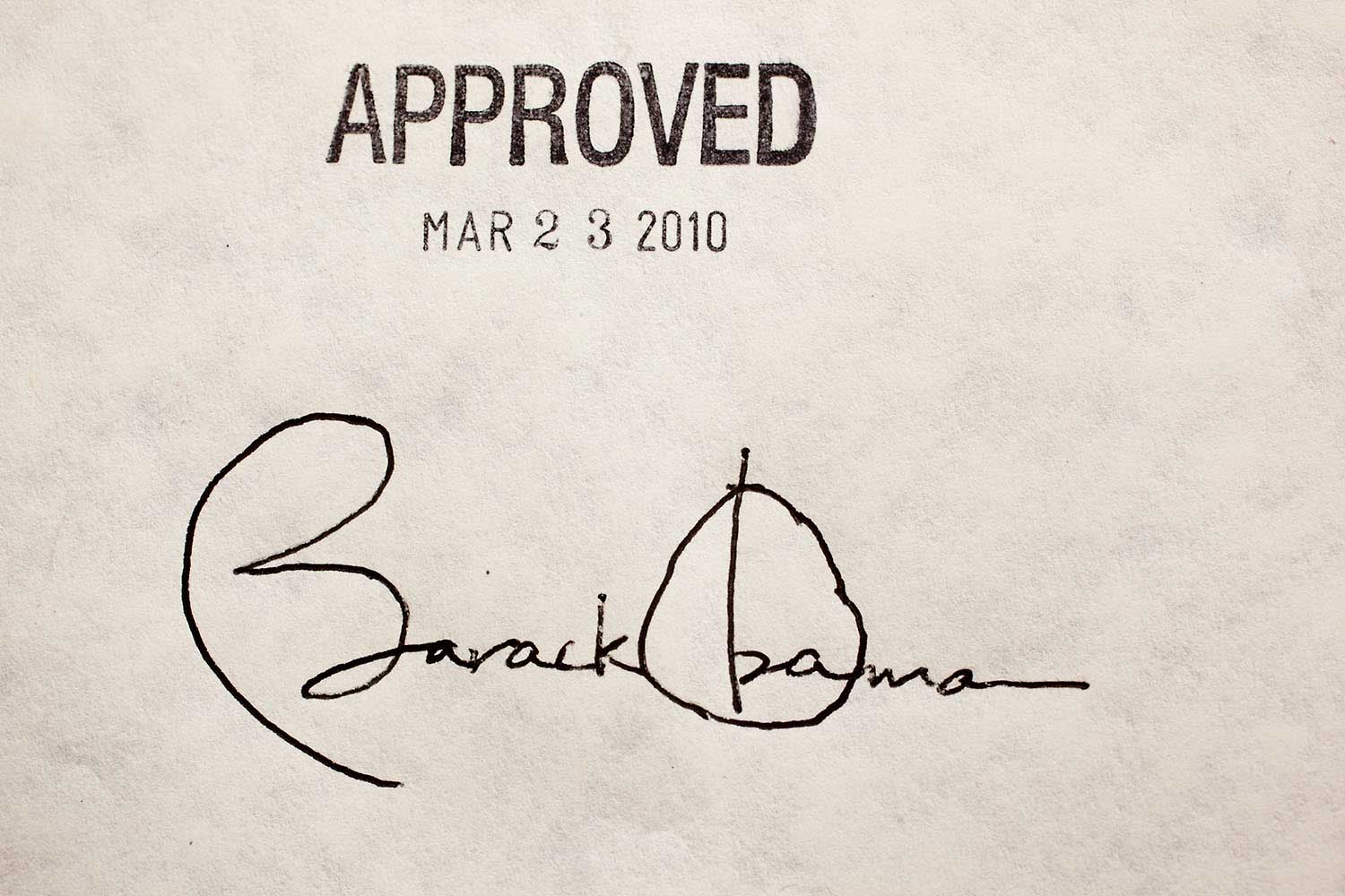 President Obama's signature on the health insurance reform bill at the White House, March 23, 2010.