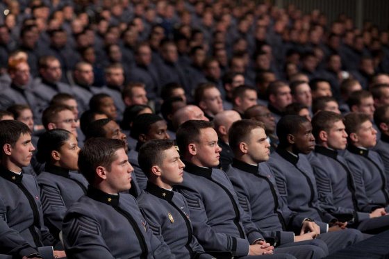 Cadets listen as President Obama delivers his Afghanistan strategy speech at West Point, N.Y., Dec. 1, 2009.