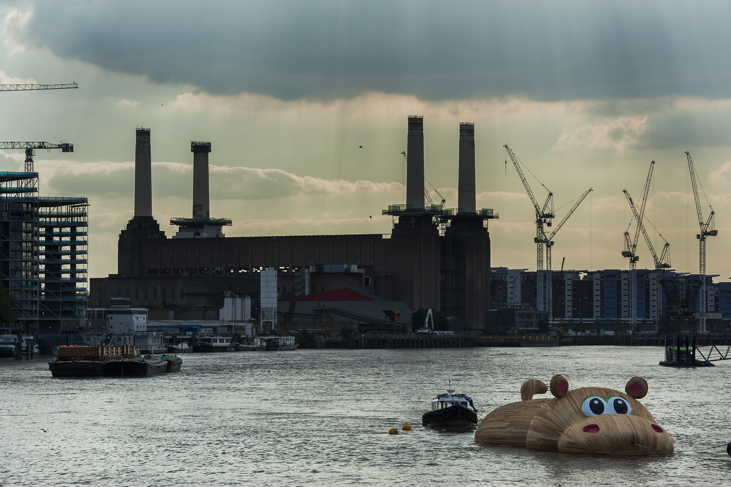 HippopoThames sculpture by Florentijn Hofman on the River Thames, London, Britain - 2 Sep 2014