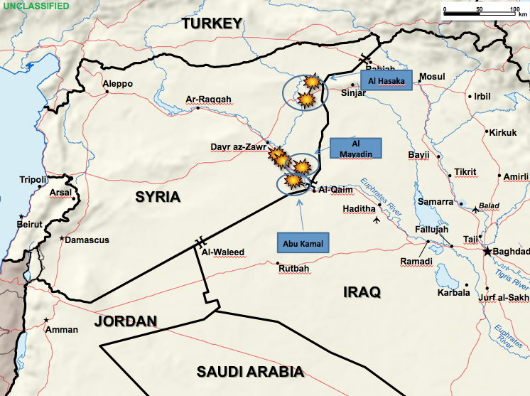 The U.S. and its allies damaged a dozen small ISIS refineries in eastern Syria on Wednesday. (DoD)