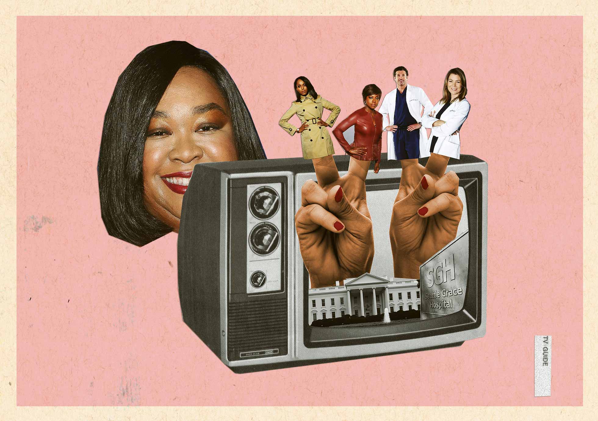 Rhimes controls ABC’s Thursday-night lineup with three consecutive shows (Illustration by Lincoln Agnew for TIME; Getty Images; ABC (4))