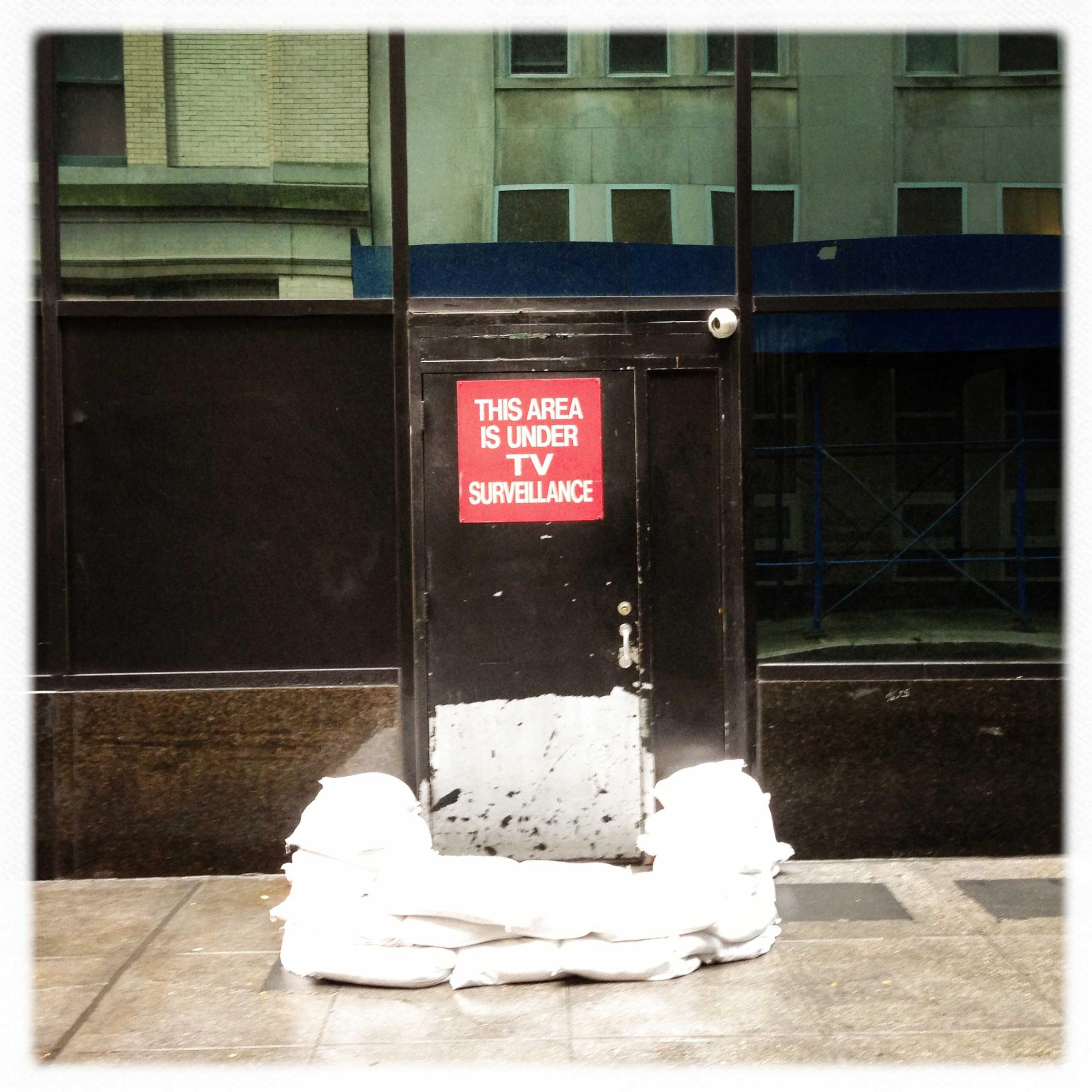 Doors are barricaded with sandbags in New York City