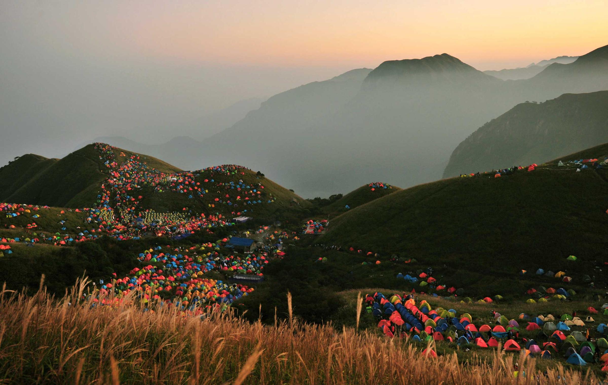 Numerous tents are seen during the 2013 International I Camping Festival in Mount Wugongshan of Pingxiang, Jiangxi province