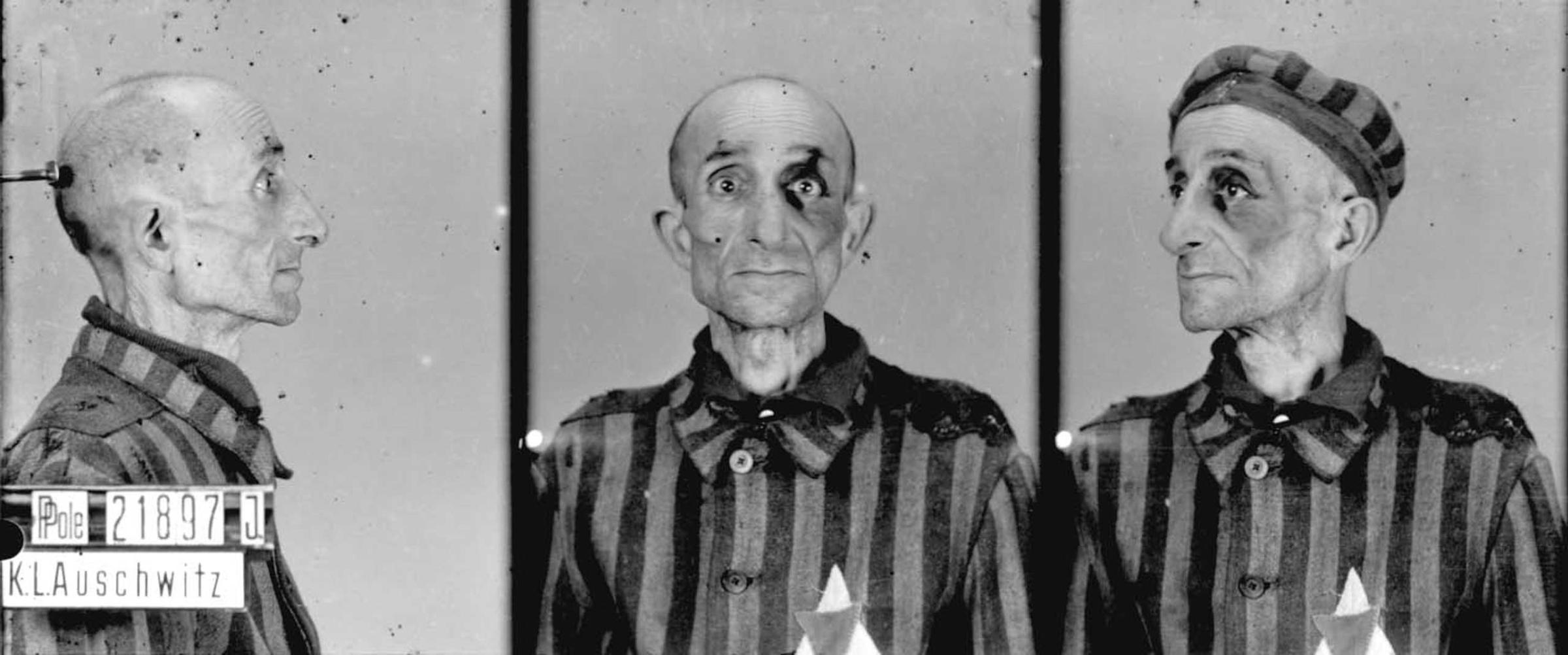 Prisoner no. 21897 at Auschwitz, Poland, c. 1940-45. These inmate ID photos were taken by the camp's Erkennungsdienst, the photographic identification unit. Most of the photos were taken by Wilhelm Brasse, an inmate of German-Polish decent with photographic training. Brasse has estimated that he took about 40,000 to 50,000 "identity pictures" before being forcibly moved to another concentration camp in Austria.