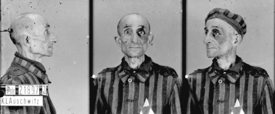 Prisoner no. 21897 at Auschwitz, Poland, c. 1940-45. These inmate ID photos were taken by the camp's Erkennungsdienst, the photographic identification unit. Most of the photos were taken by Wilhelm Brasse, an inmate of German-Polish decent with photographic training. Brasse has estimated that he took about 40,000 to 50,000 