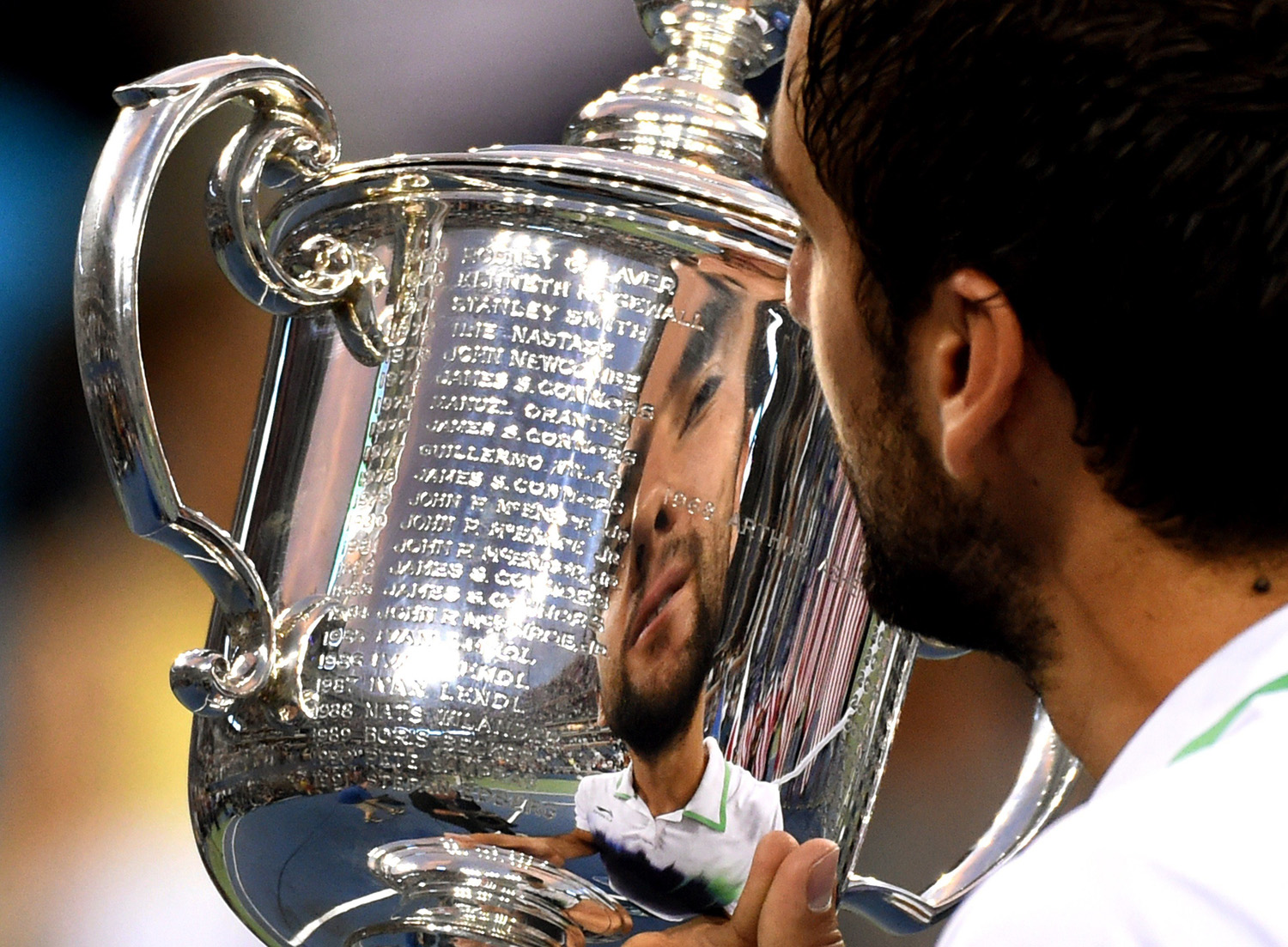 Marin Cilic of Croatia holds his trophy after defeating Kei Nishikori  of Japan during their 2014 US Open men's singles  finals match at the USTA Billie Jean King National Tennis Center on Sept. 8, 2014 in New York.