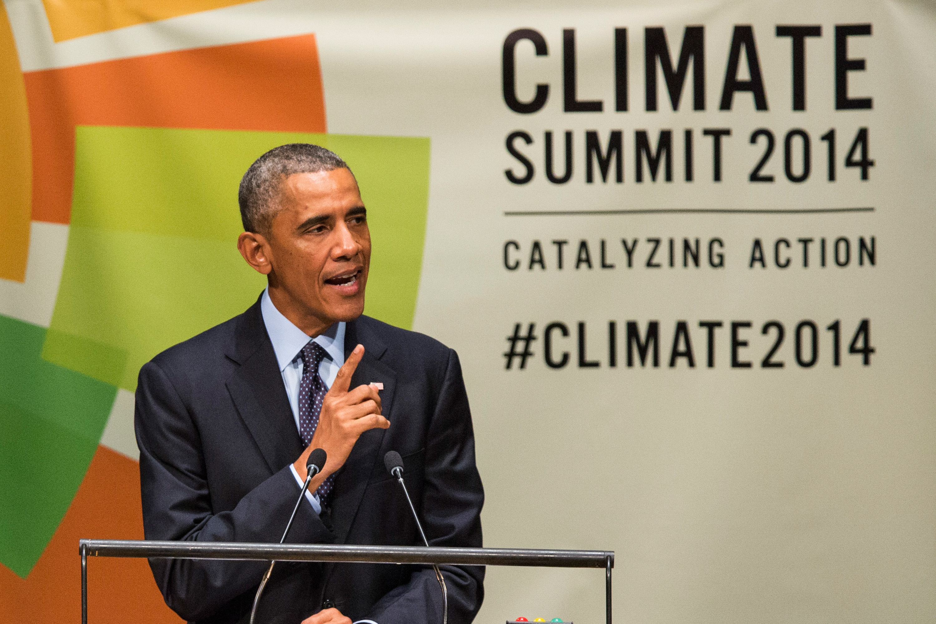 U.S. President Barack Obama speaks at the United Nations Climate Summit on September 23, 2014 in New York City. (Andrew Burton—Getty Images)