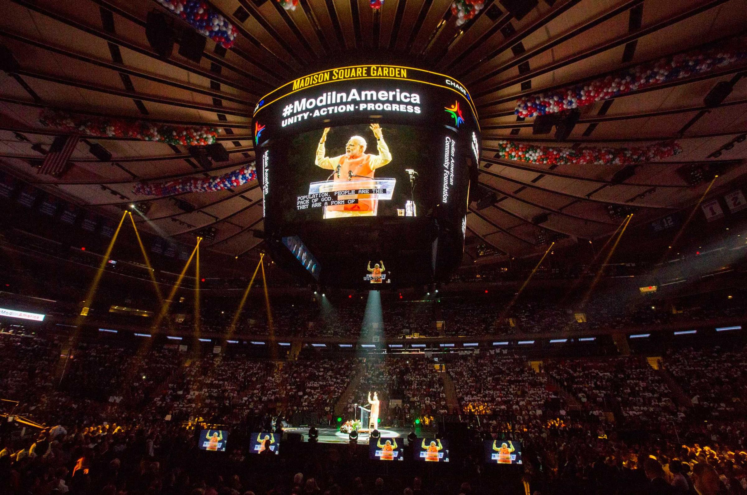 India's Prime Minister Modi speaks at Madison Square Garden in New York