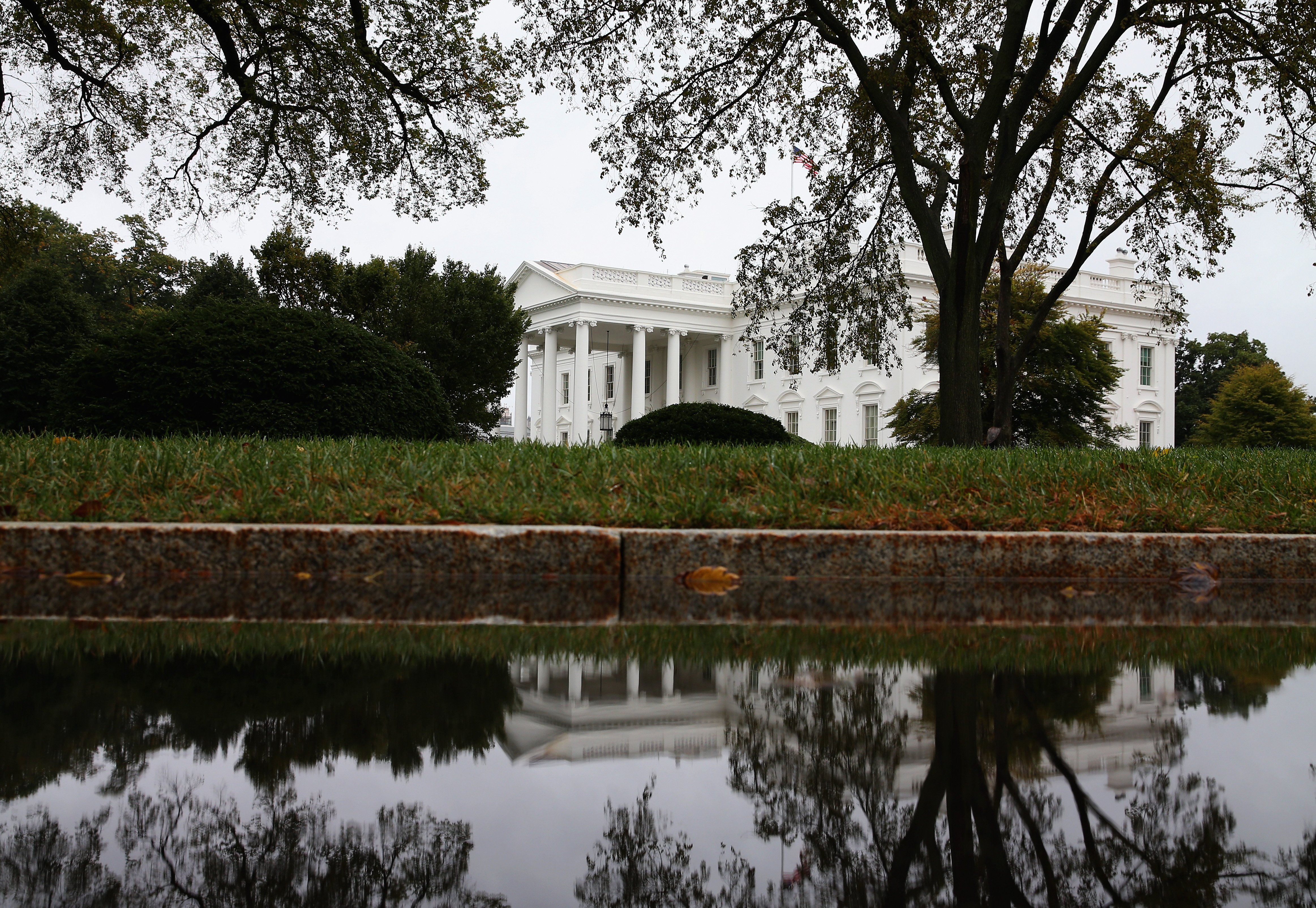 The White House Is Reflected On Driveway Puddle