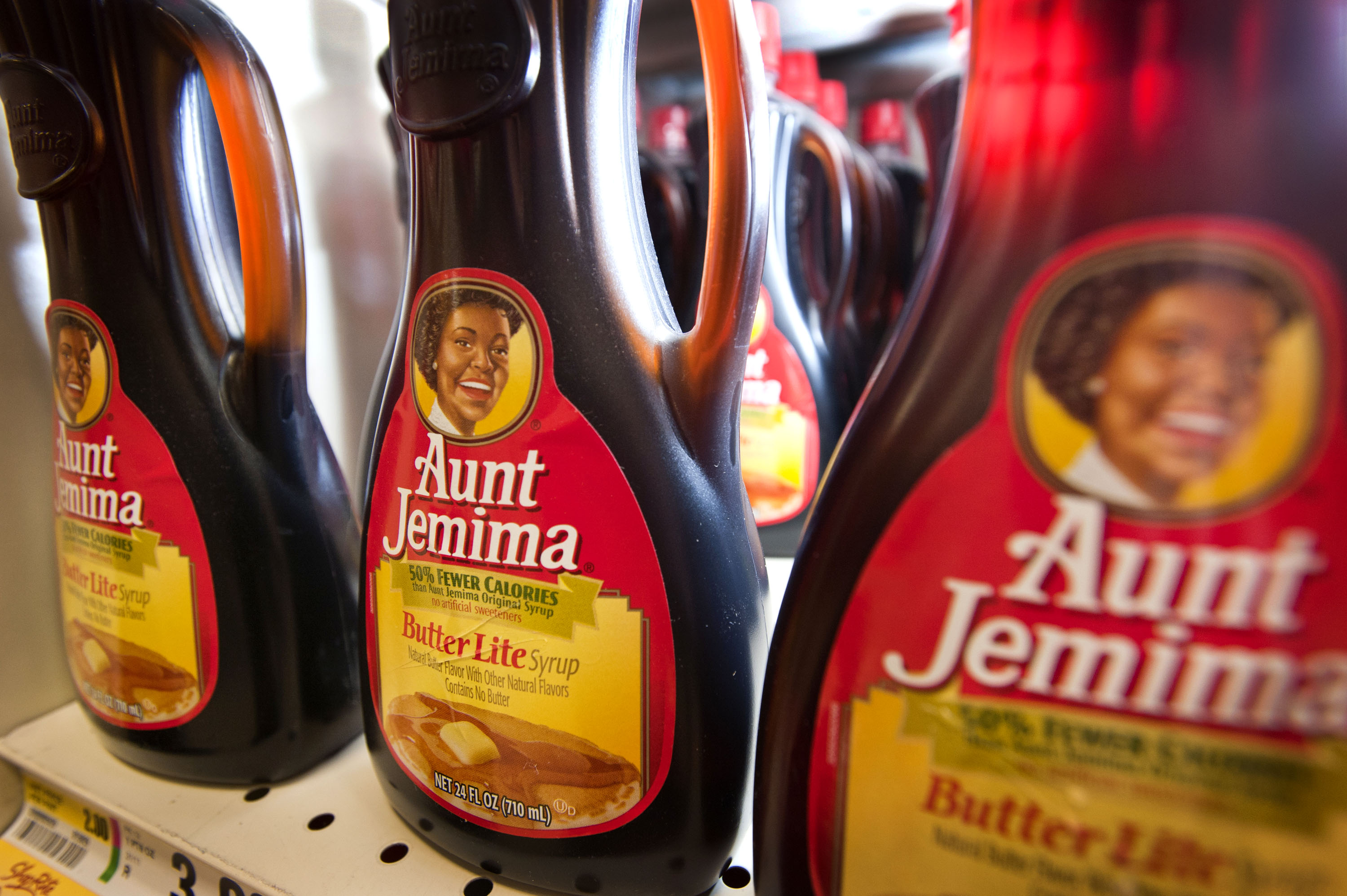 Bottles of Aunt Jemima syrup are displayed for sale at a ShopRite Holdings Ltd. grocery store in Stratford, Connecticut, on Aug. 3, 2011. (Paul Taggart—Bloomberg/Getty Images)