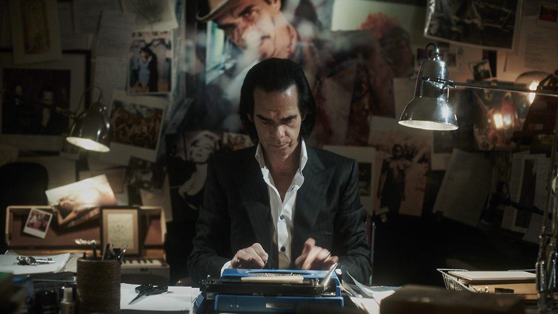 The fake Nick Cave pretends to write in 20,000 Days on Earth.