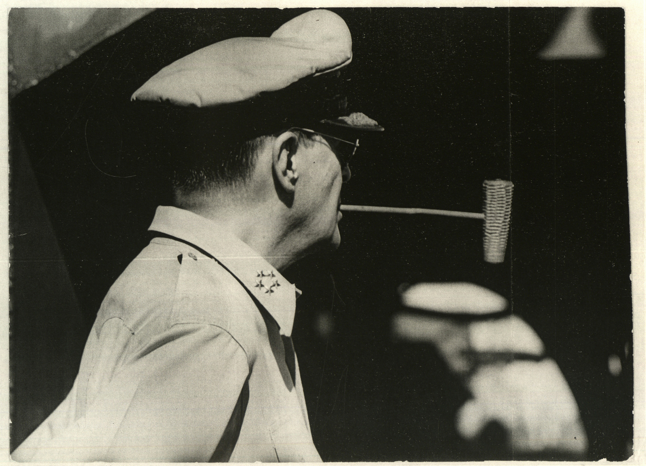 Gen. Douglas MacArthur with his signature corncob pipe, 1945.