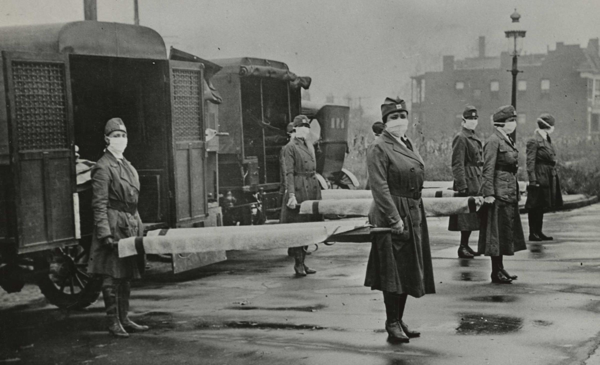 St. Louis Red Cross Motor Corps on duty during the influenza pandemic, 1918.
