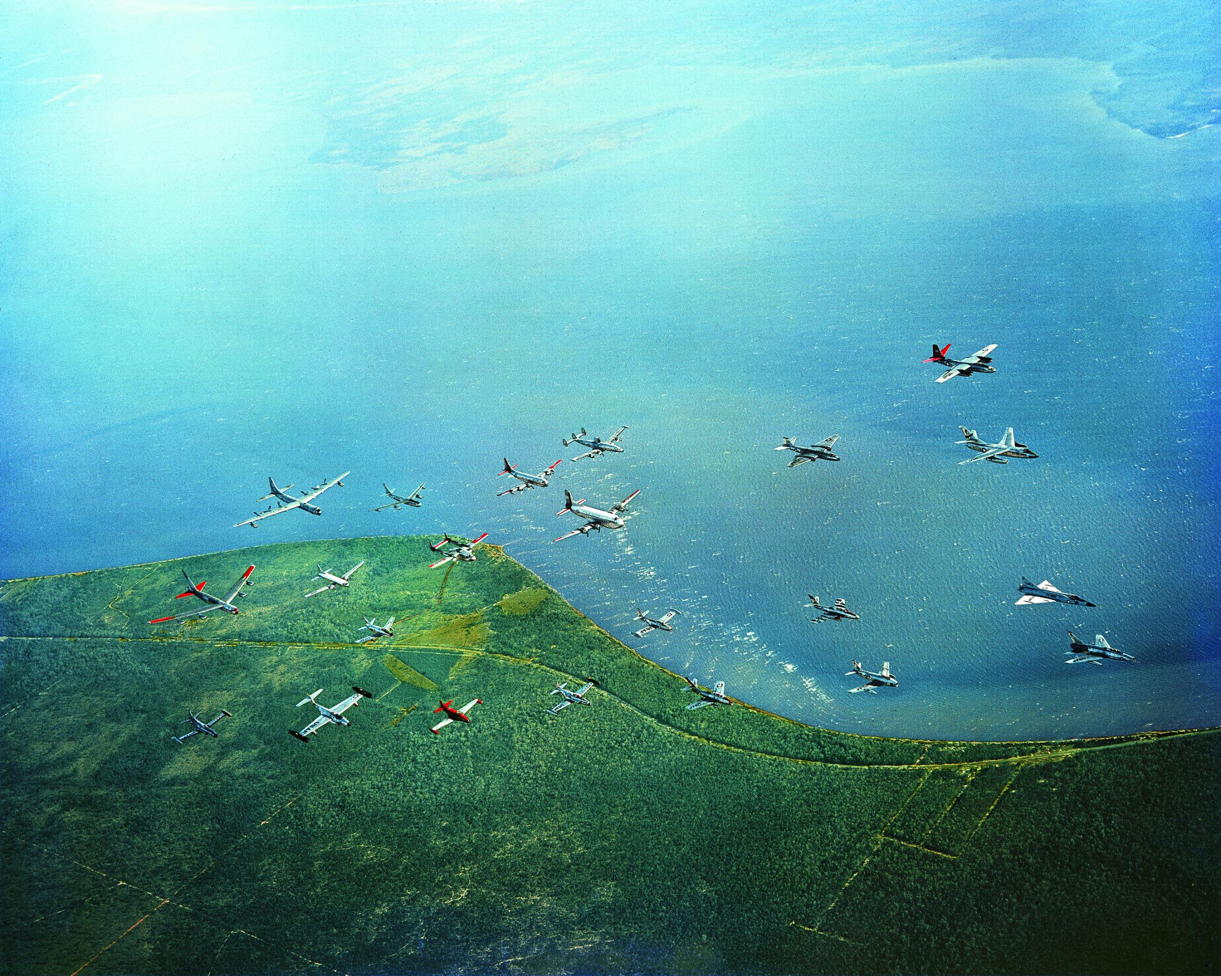 Nearly all of the U.S. Air Force's operational aircraft in a single formation, Florida, 1956.