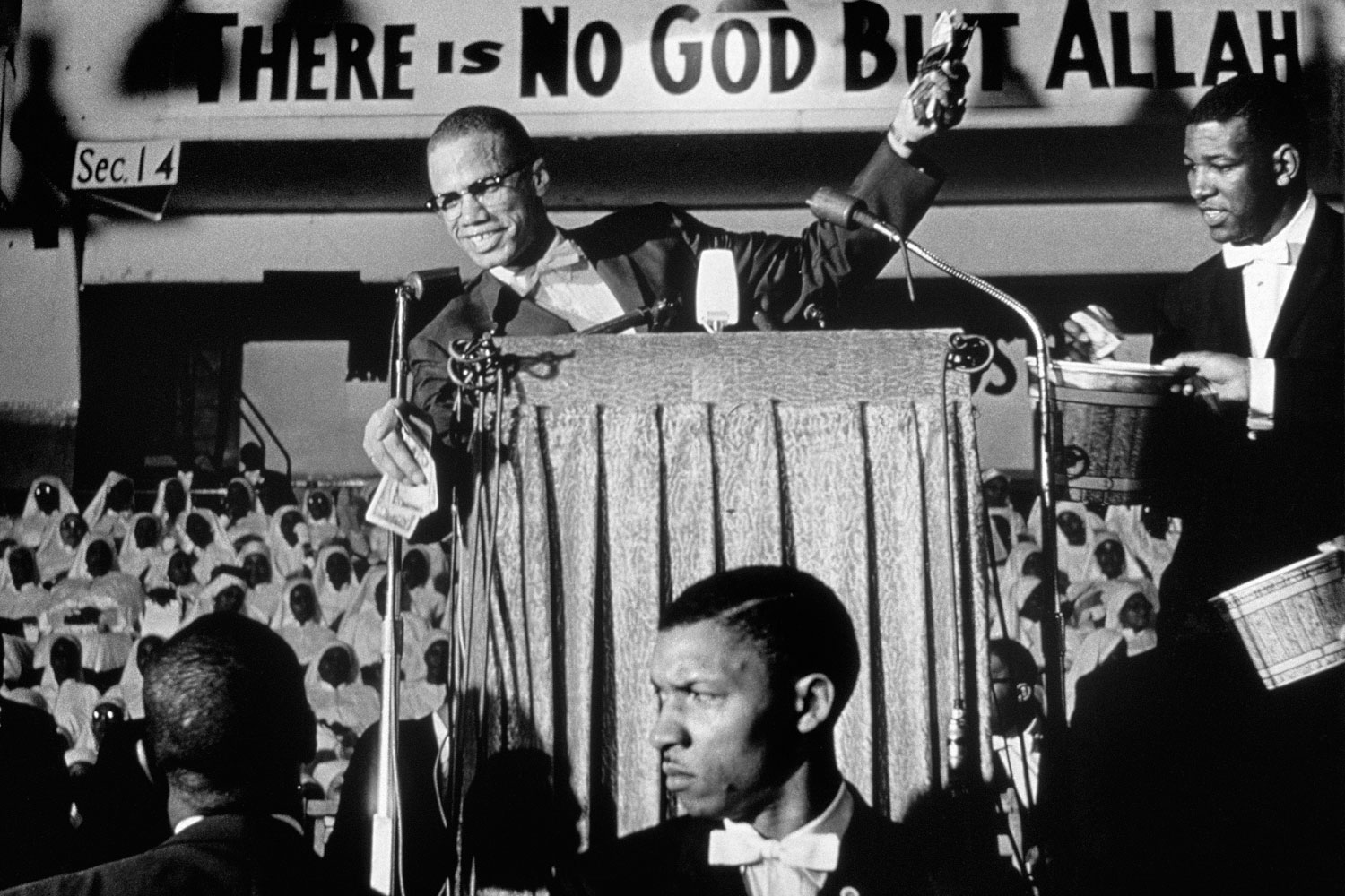 Malcolm X gives a speech at a Nation of Islam rally, Washington, D.C., 1961.