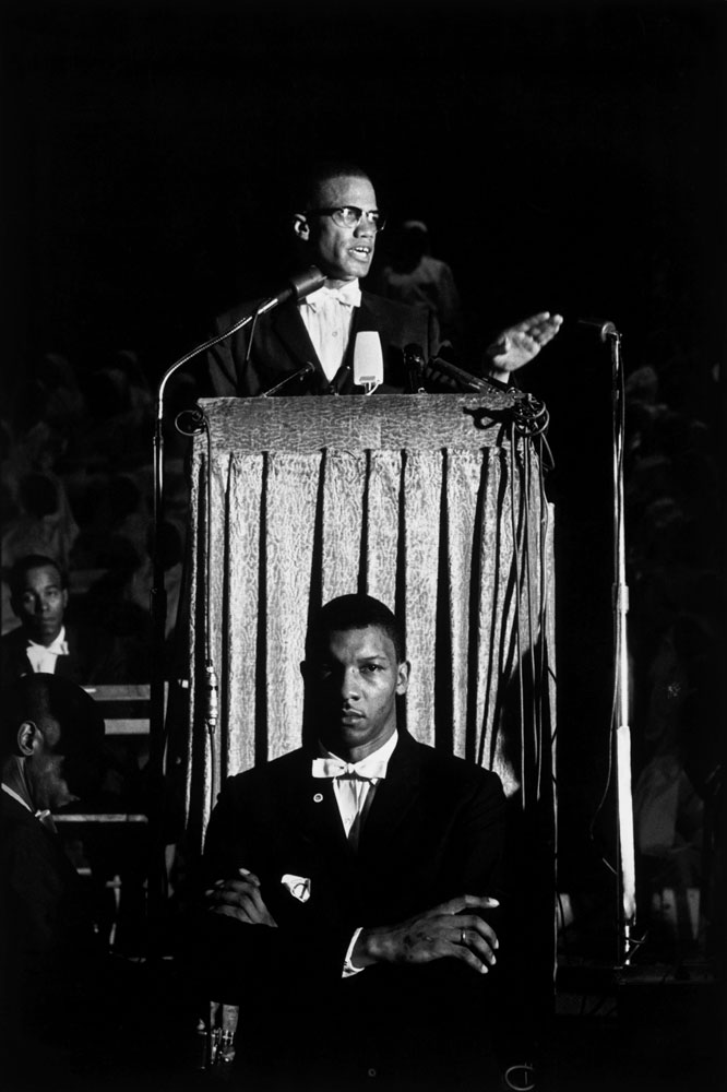 Malcolm X gives a speech at a Nation of Islam rally, Washington, D.C., 1961.