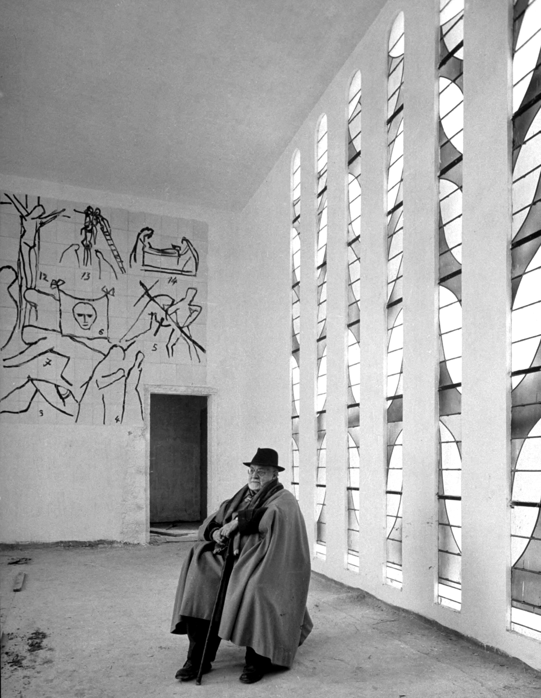 In 1951, Henri Matisse sits in the Chapel of the Rosary in Vence, France — a building he designed and decorated, and that he considered his life's masterpiece.