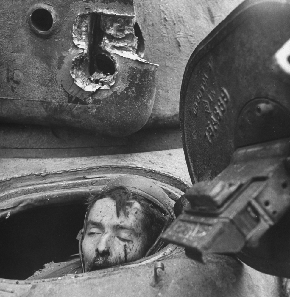 American soldier Julian Patrick from Kentucky, member of the U.S. 3rd Armored Division, killed in action inside his tank, March 6, 1945.