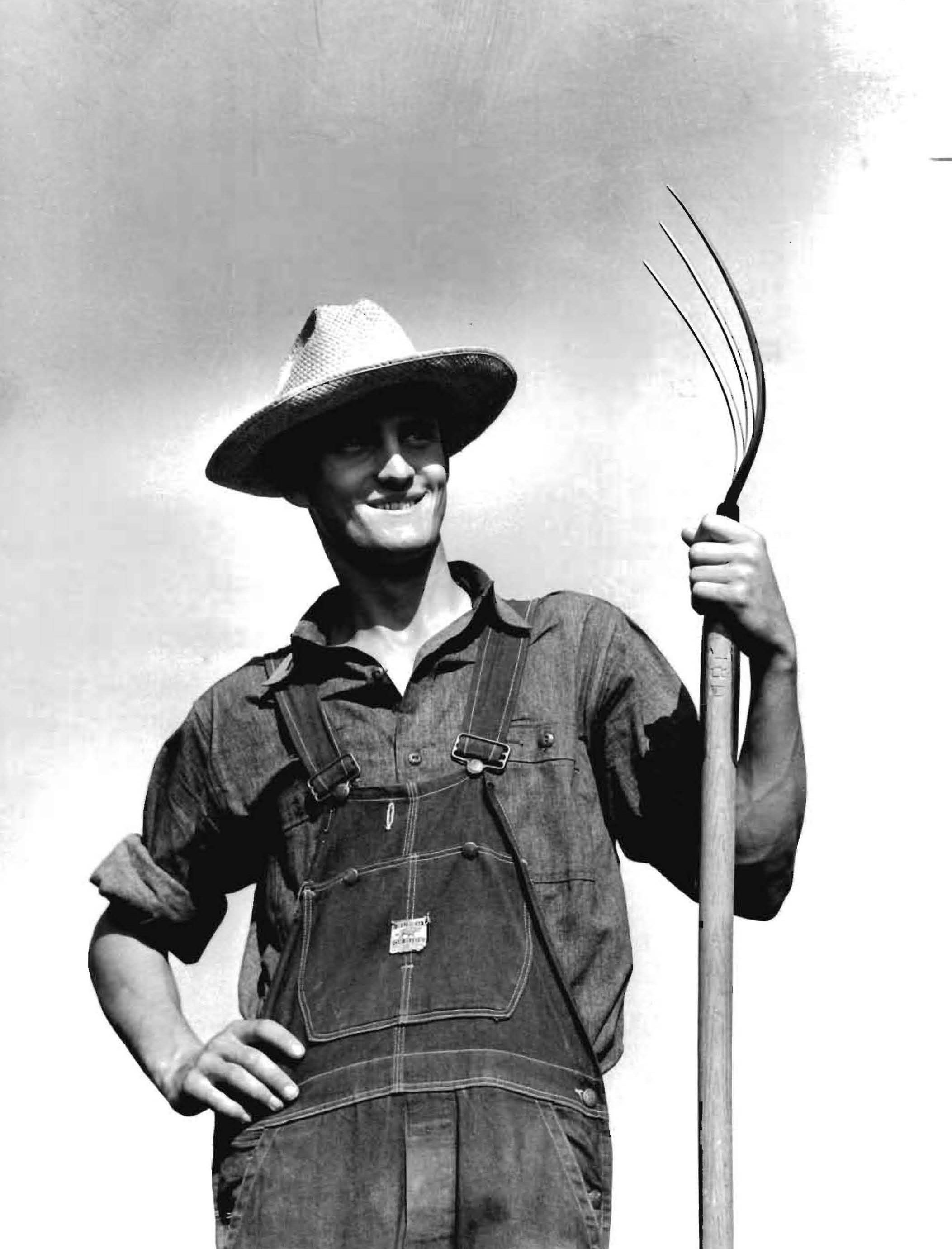 Farmer with pitchfork, Grundy County, Iowa (undated)