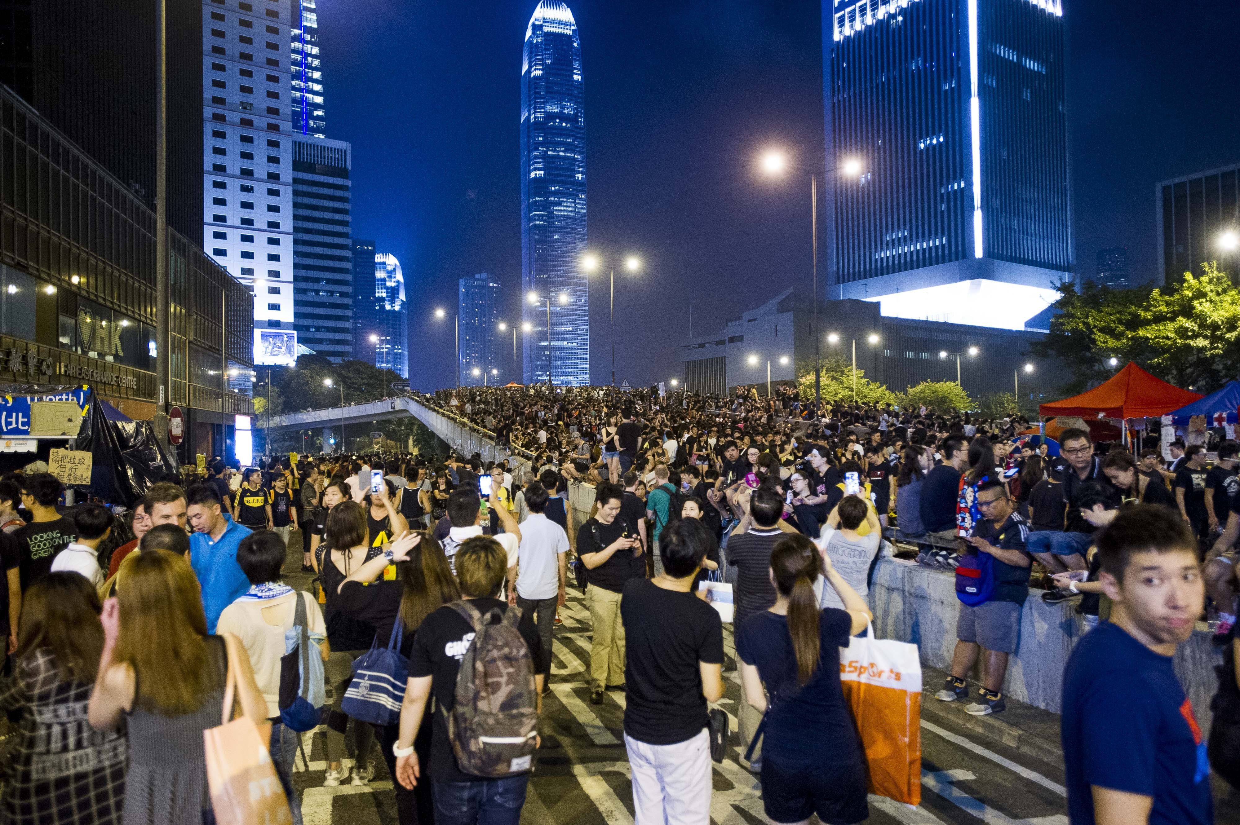 Pro-democracy protestors gather in the Admiralty district of Hong Kong on October 1, 2014. (XAUME OLLEROS&mdash;AFP/Getty Images)