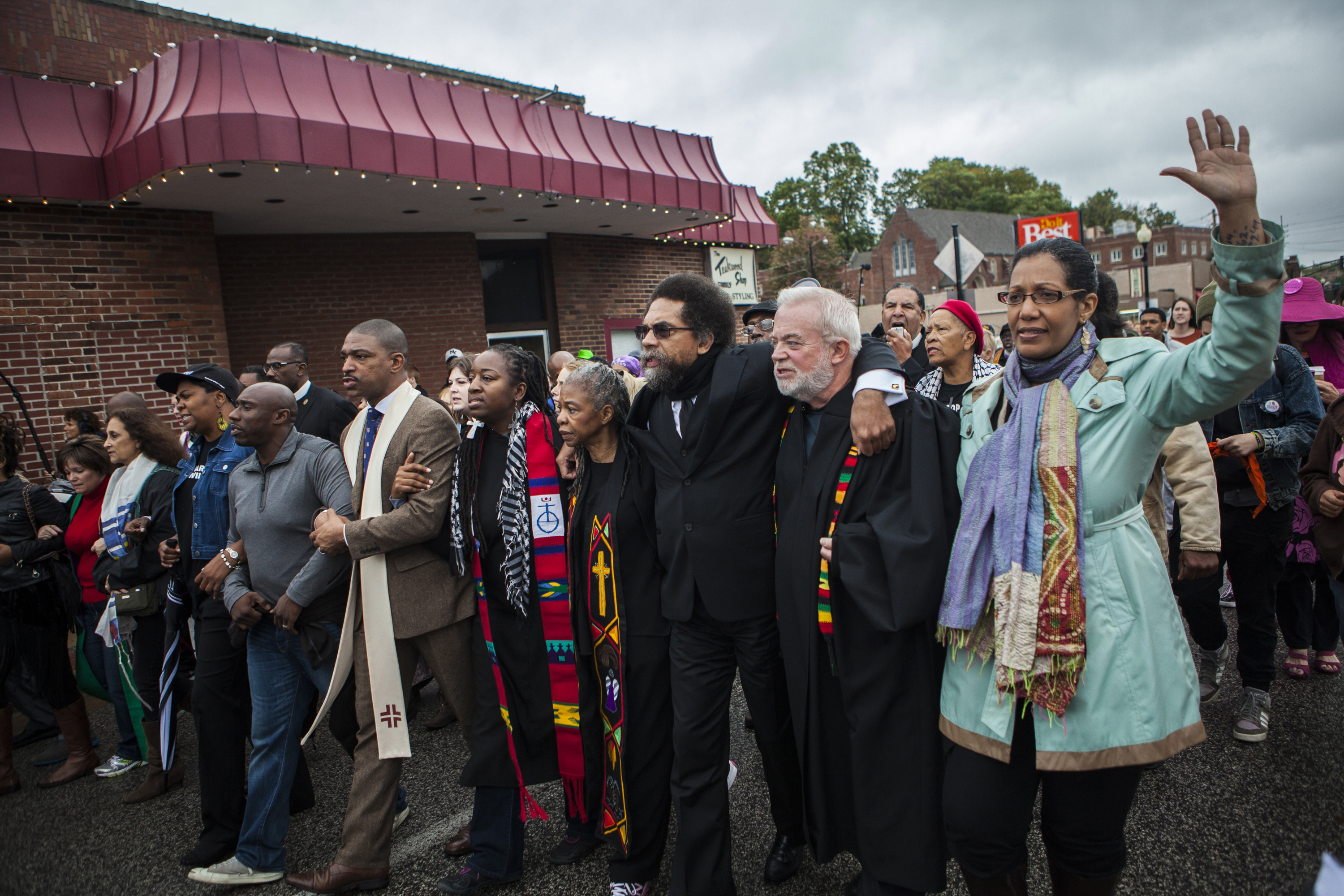 Clergy members lead hundreds of protestors march from Wellspring Church to the Ferguson police station in an act of civil disobedience on October 13, 2014 in Ferguson, Missouri. (Anadolu Agency&mdash;Getty Images)