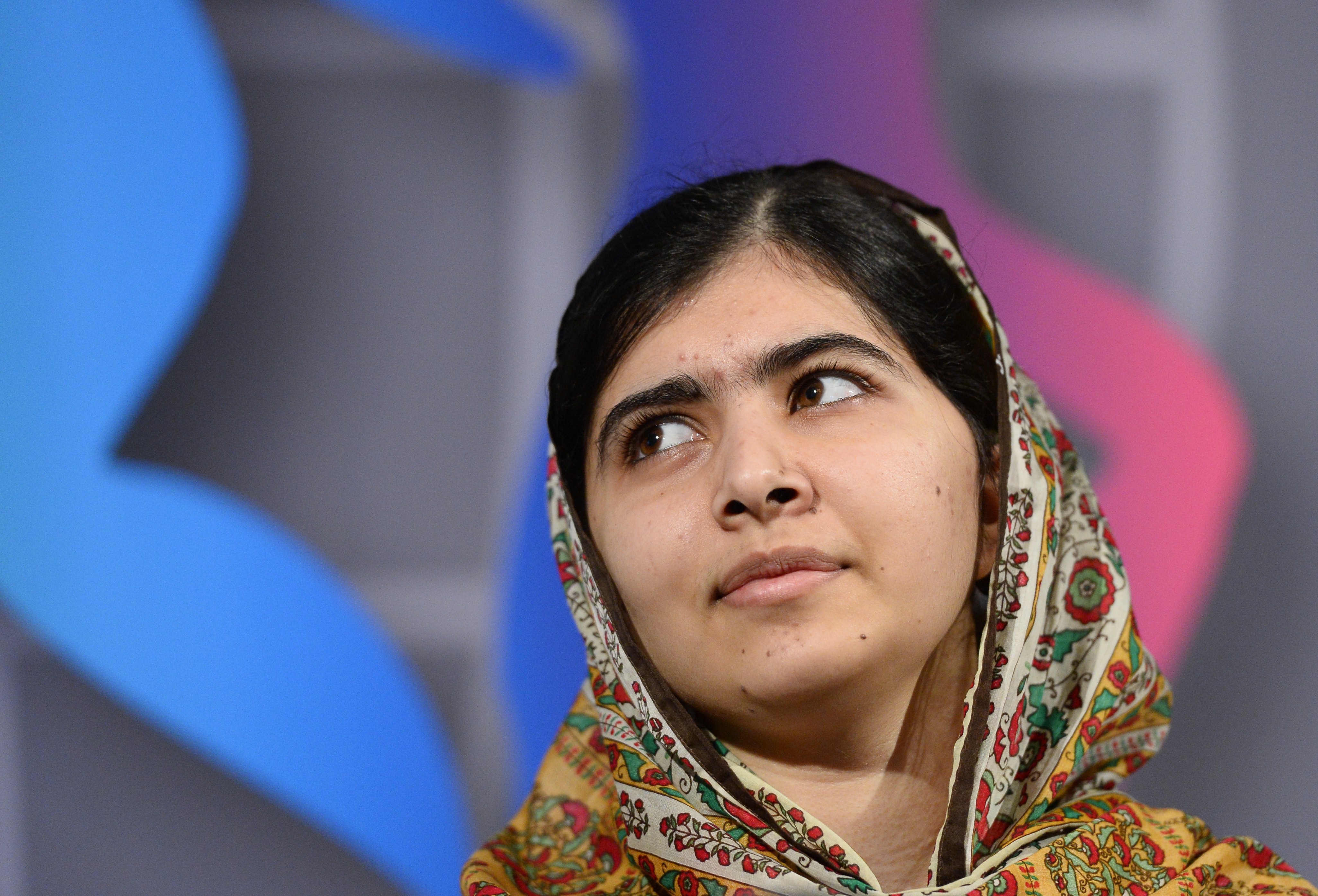 Pakistani activist for female education Malala Yousafzai attends a press conference ahead of the award ceremony for the 2014 World's Children Prize for the Rights of the Child at Gripsholm Castle in Mariefred, Sweden on Oct. 29, 2014. (Jonathan Nackstrand—AFP/Getty Images)