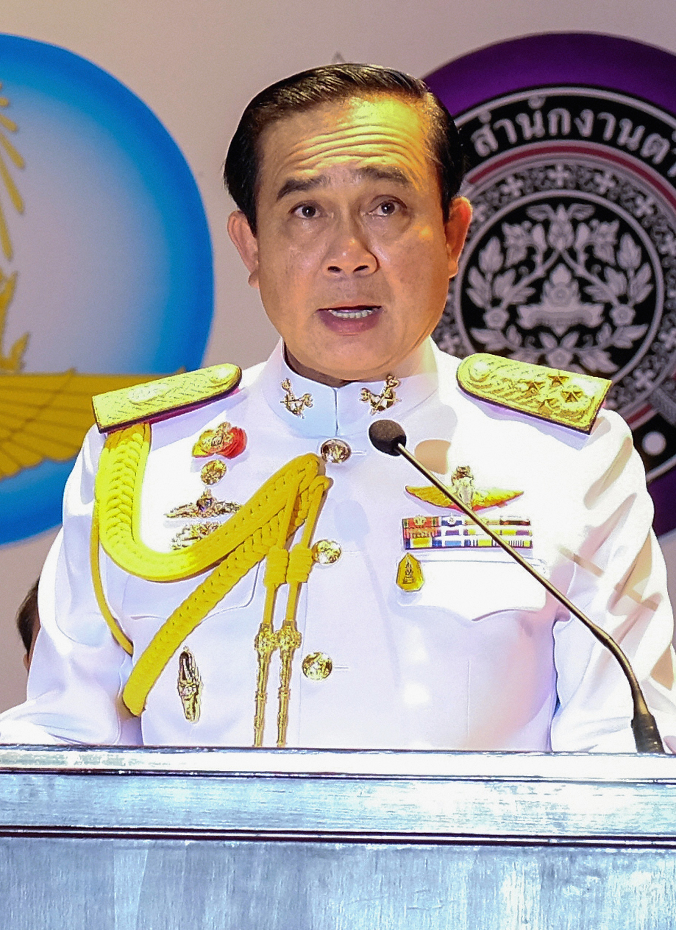 Thai military General Prayuth Chan-ocha speaks during a press conference after receiving the royal endorsement as the military coup leader on May 26, 2014, in Bangkok (The Asahi Shimbun—2014 The Asahi Shimbun)