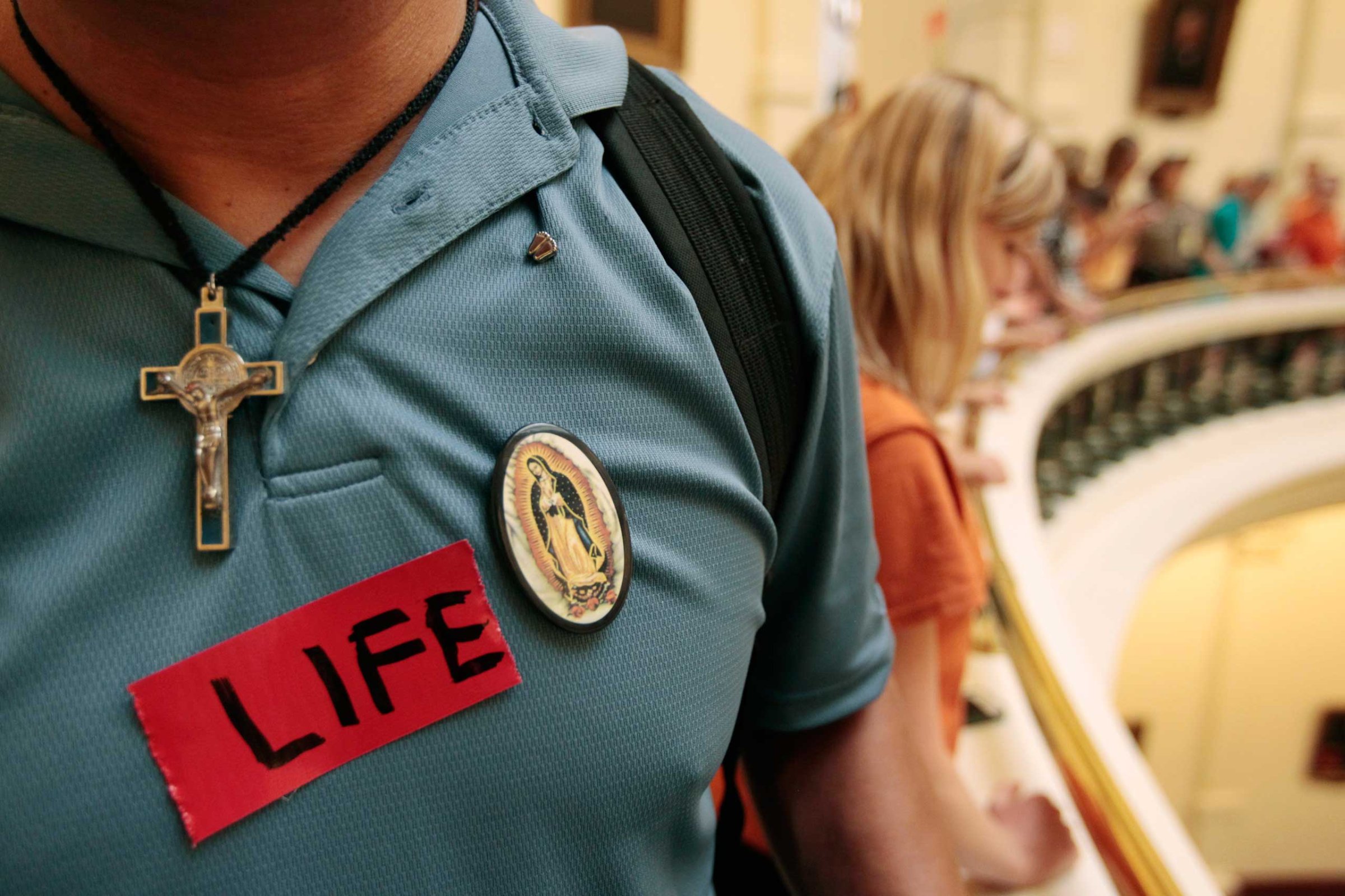 A pro-life supporter in the Texas State capitol in Austin, Texas in 2013.