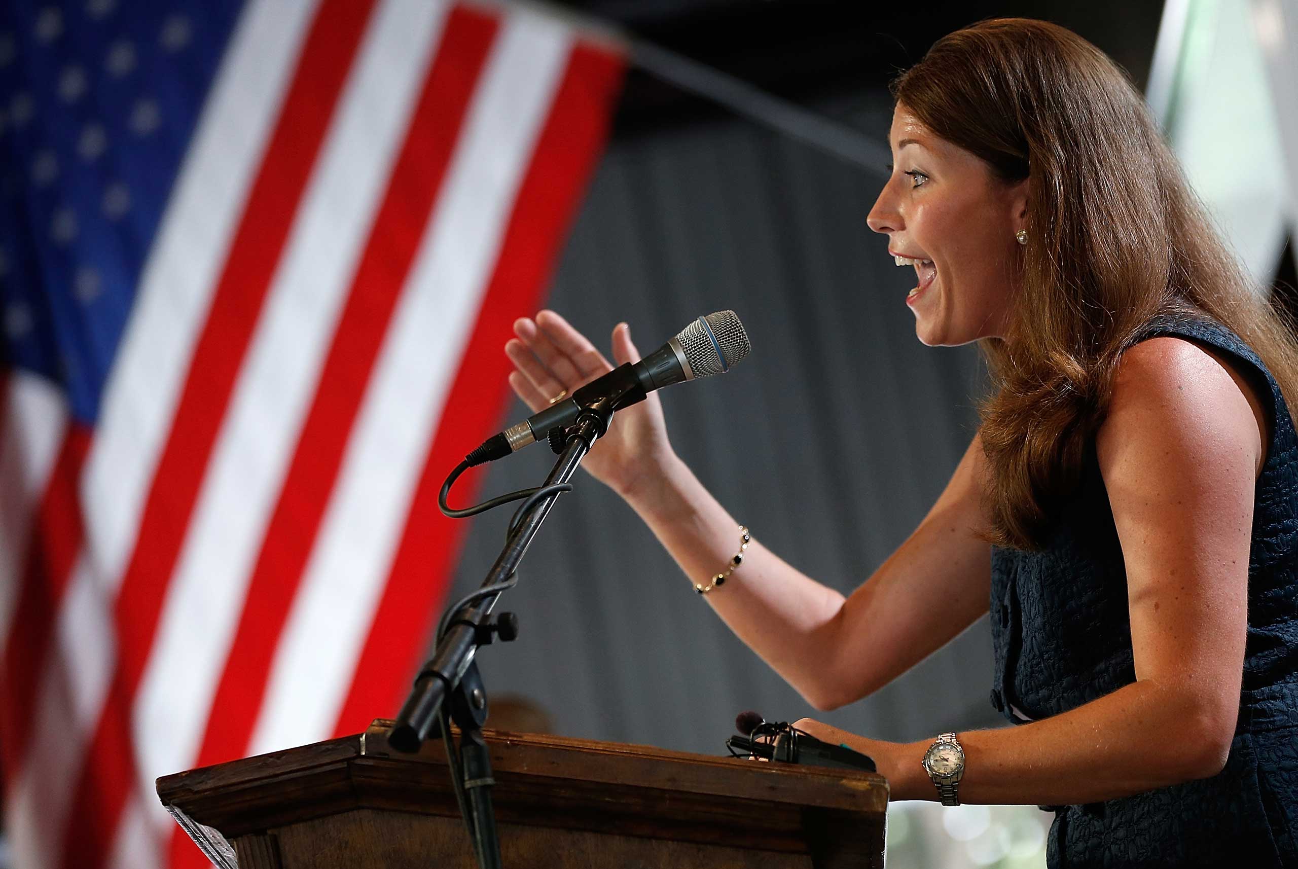 Kentucky's Democratic U.S. Senate nominee, and Kentucky Secretary of State, Alison Lundergan Grimes speaks at the Fancy Farm picnic in Fancy Farm, Ky. on Aug.  2, 2014. (Win McNamee—Getty Images)