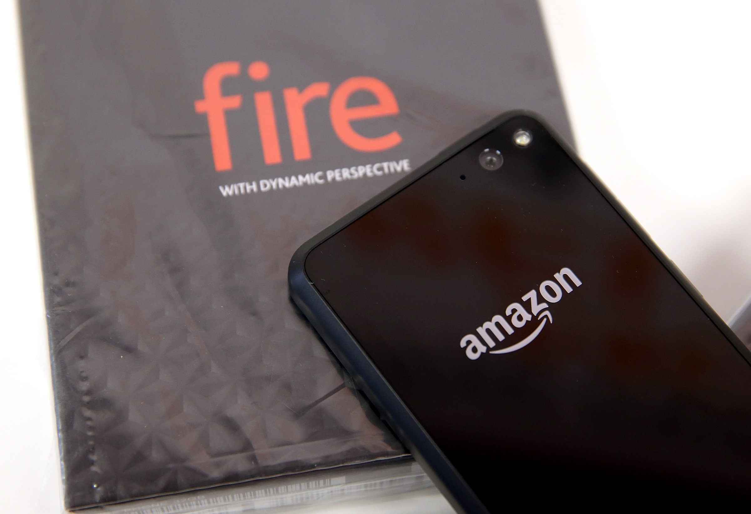 The Amazon Fire phone is displayed at an AT&T store on July 25, 2014 in San Francisco, California.