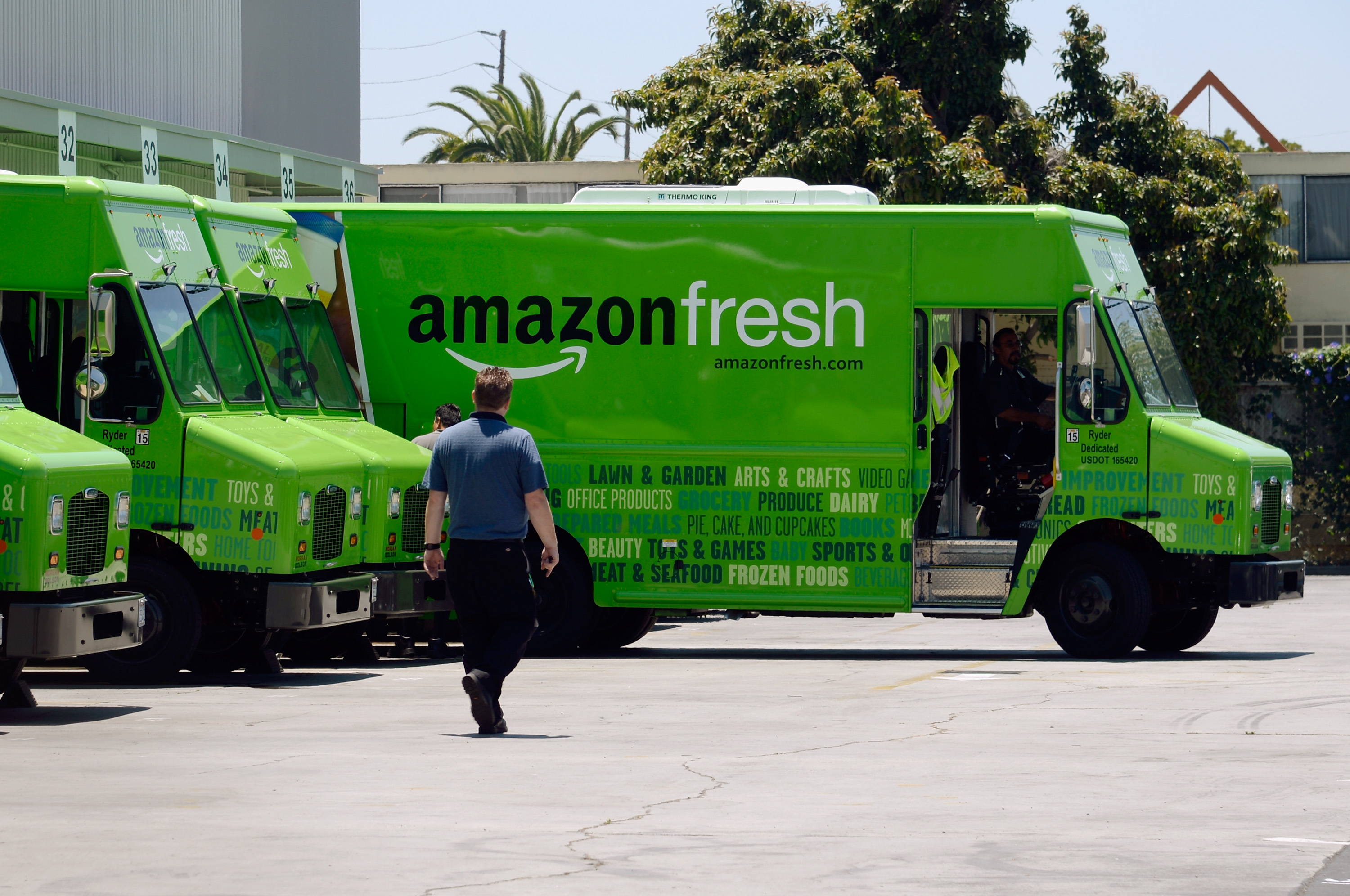 An Amazon Fresh truck arrives at a warehouse on June 27, 2013 in Inglewood, California. (Kevork Djansezian&mdash;Getty Images)