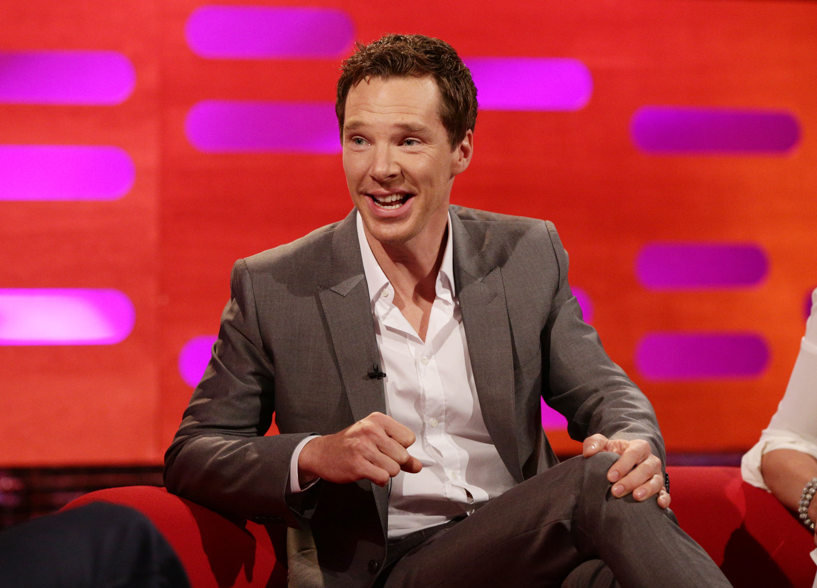 Graham Norton Show - London. Benedict Cumberbatch during filming of the Graham Norton Show at the London Studios, London, to be aired on BBC One on Friday evening. Picture date: Thursday October 23, 2014. Photo credit should read: Yui Mok/PA Wire URN:21270396 (Yui Mok—PA Wire/Press Association Images)