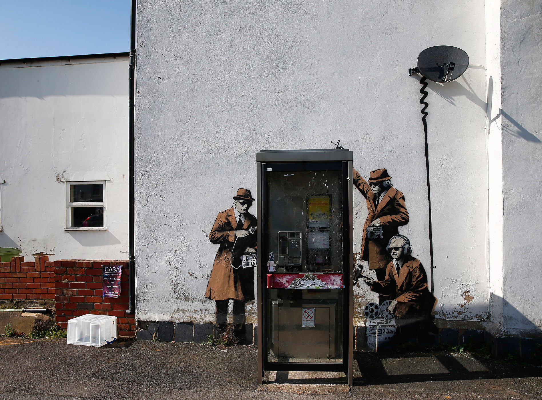 Graffiti art is seen on a wall near the headquarters of Britain's eavesdropping agency, GCHQ, in Cheltenham, western England