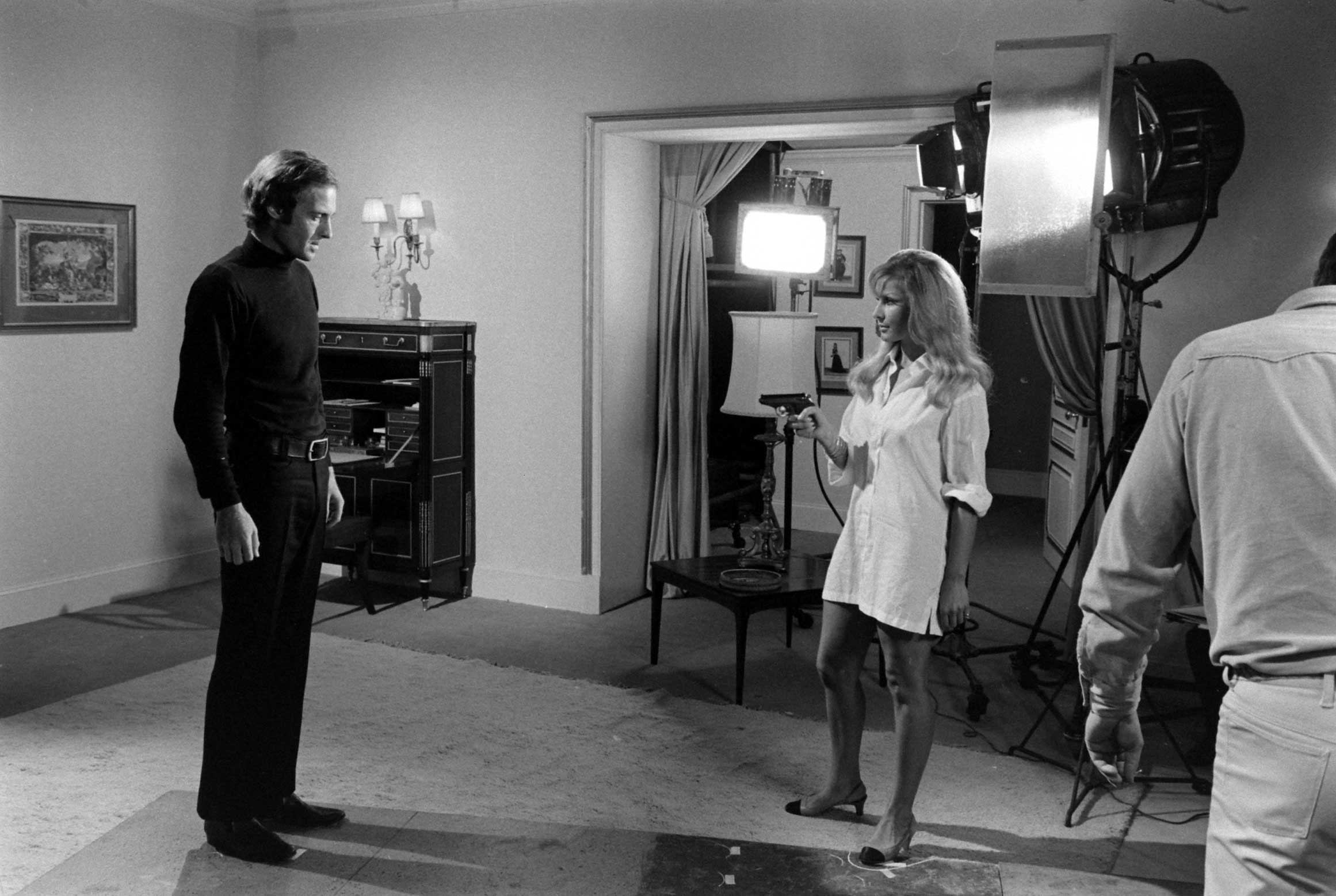 John Richardson reacts as his screen-test costar pulls out a gun, 1967.