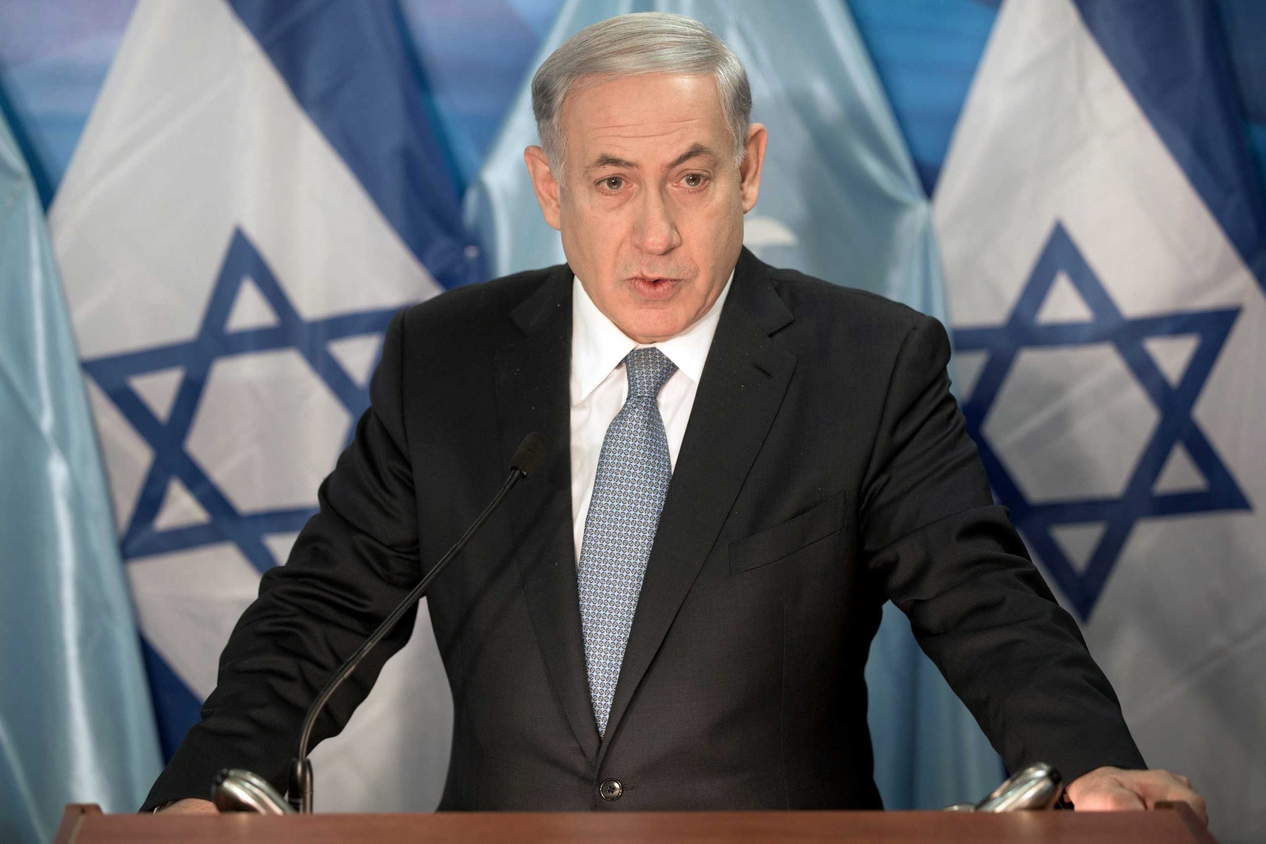 Israeli Prime Minister Benjamin Netanyahu speaks during a press conference in Jerusalem, Oct. 13, 2014. (Menahem Kahana—EPA)