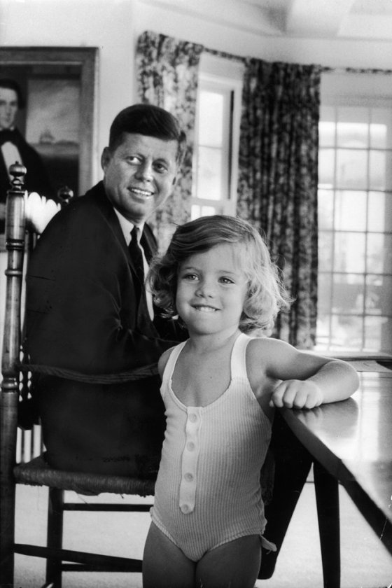 Sen. John F. Kennedy and his daughter Caroline at home after the Democratic Party named him their 1960 presidential candidate, 1960.