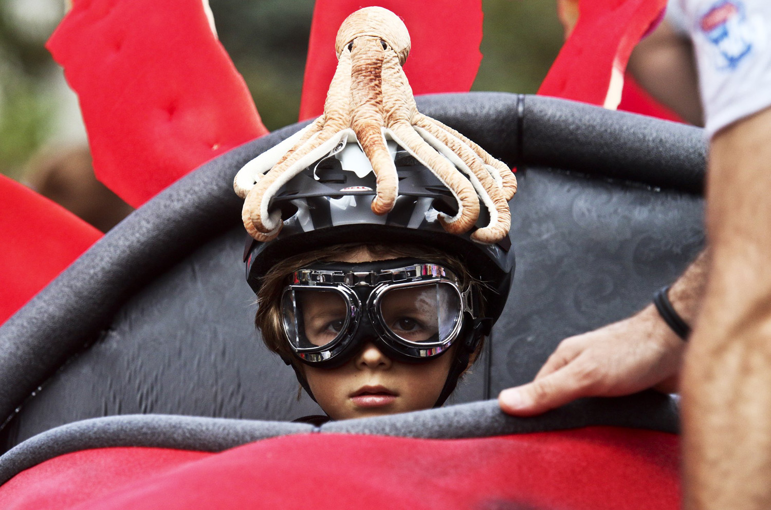 A child prepares for a run at the Madison Ave. Soapbox Derby in Decatur, Ga. on Sept. 27, 2014.