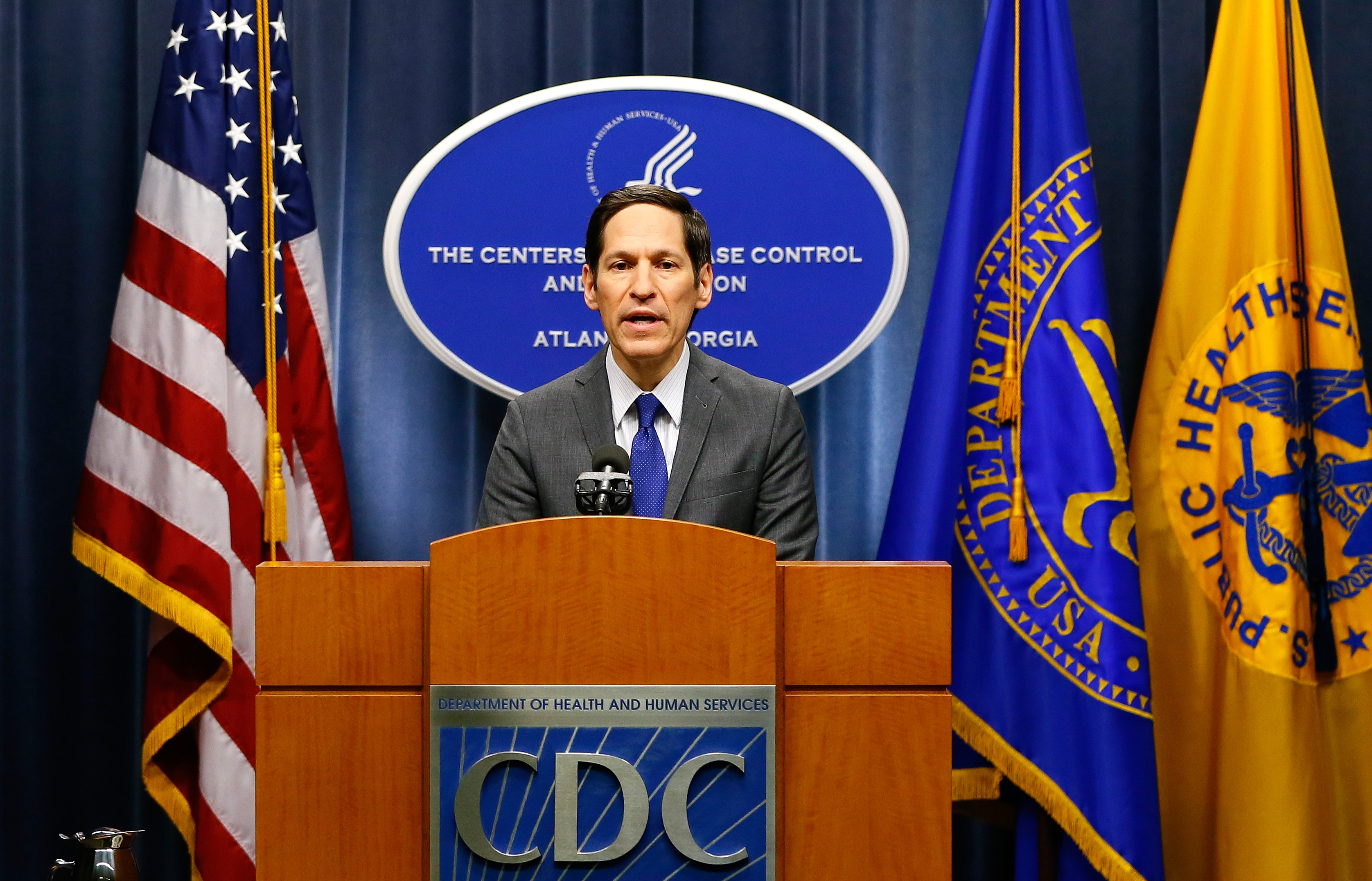 Director of Centers for Disease Control and Prevention Tom Frieden addresses the media on the Ebola case in the U.S. at the Tom Harkin Global Communications Center on Oct. 5, 2014 in Atlanta. (Kevin C. Cox—Getty Images)