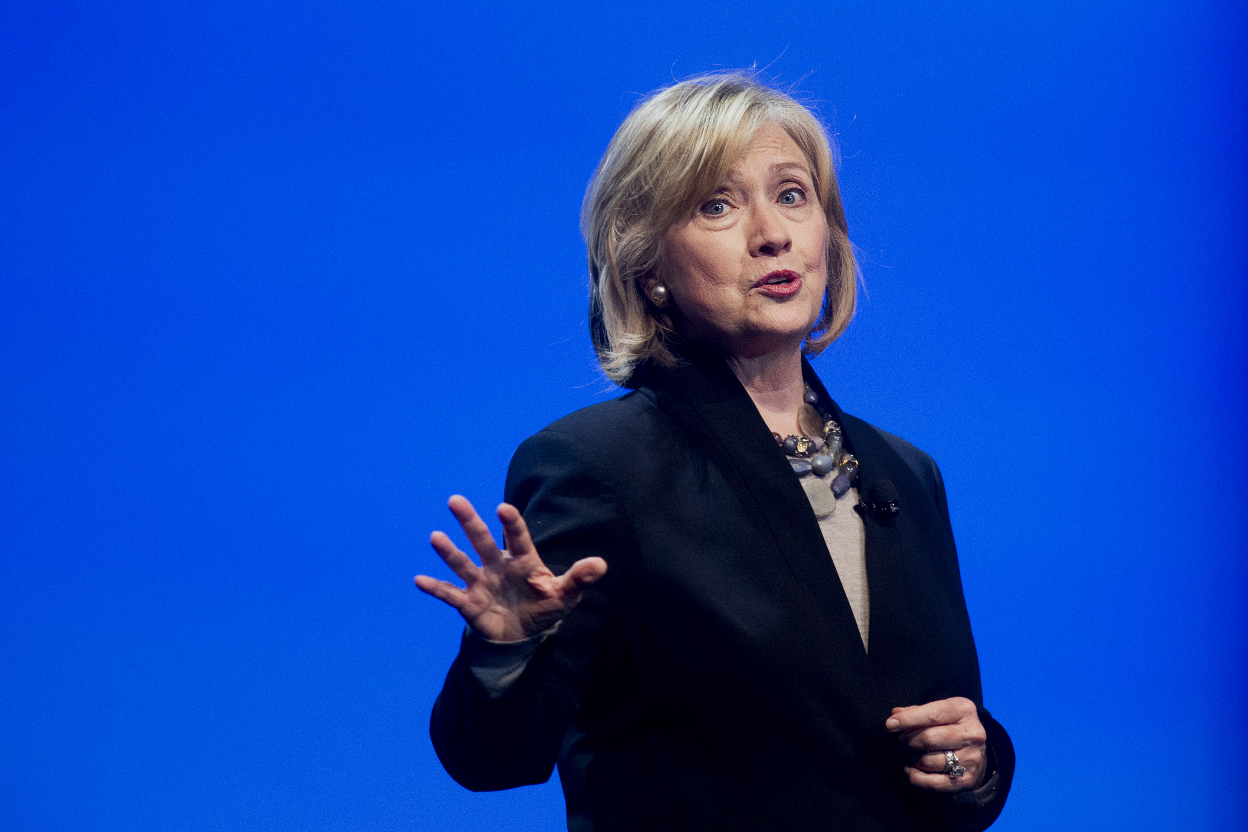 Hillary Clinton, former U.S. secretary of state, speaks during the DreamForce Conference in San Francisco, California, U.S., on Tuesday, Oct. 14, 2014. (Bloomberg&mdash;Bloomberg via Getty Images)